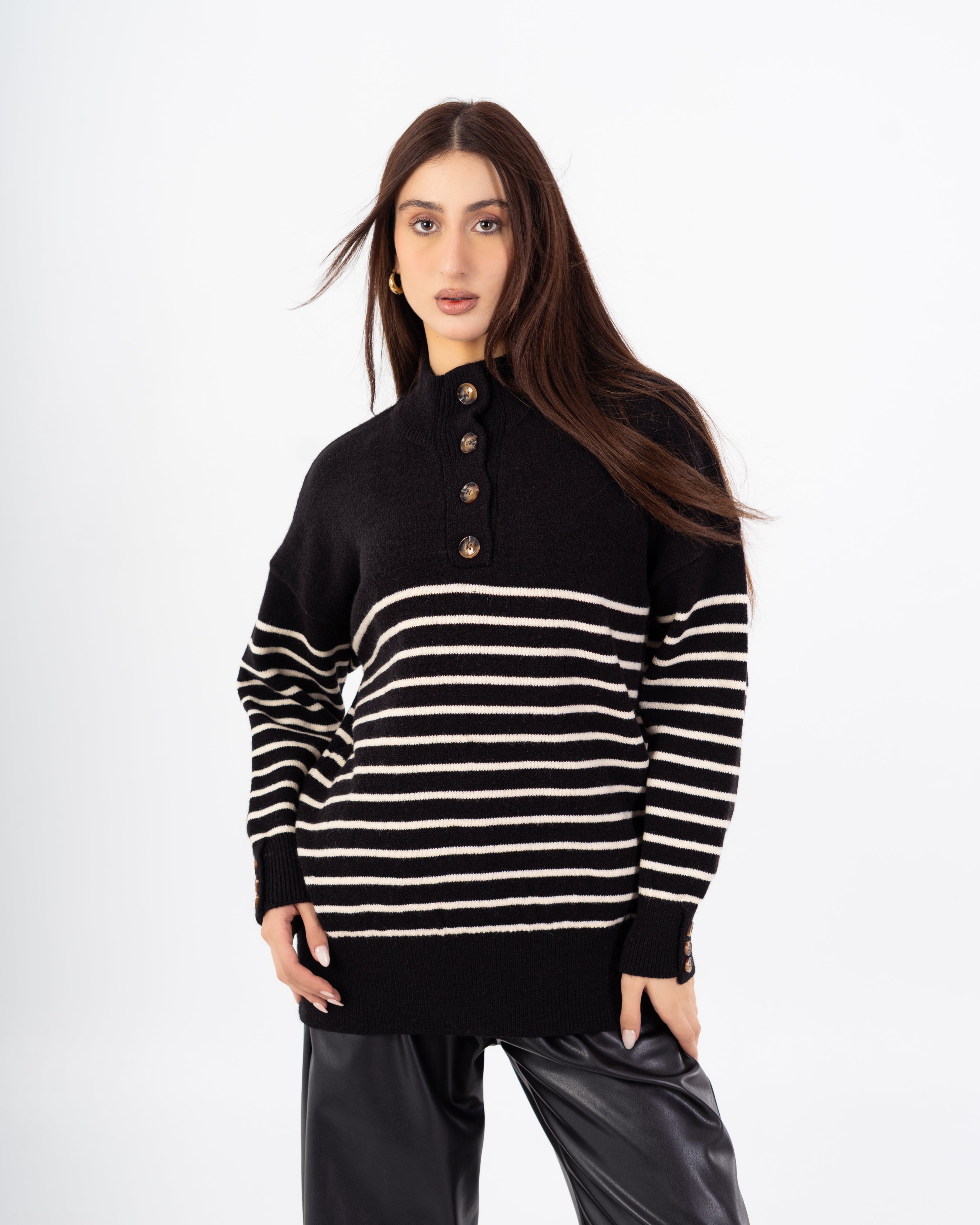 Knitwear Pullover – Button Neck (Stripes)
