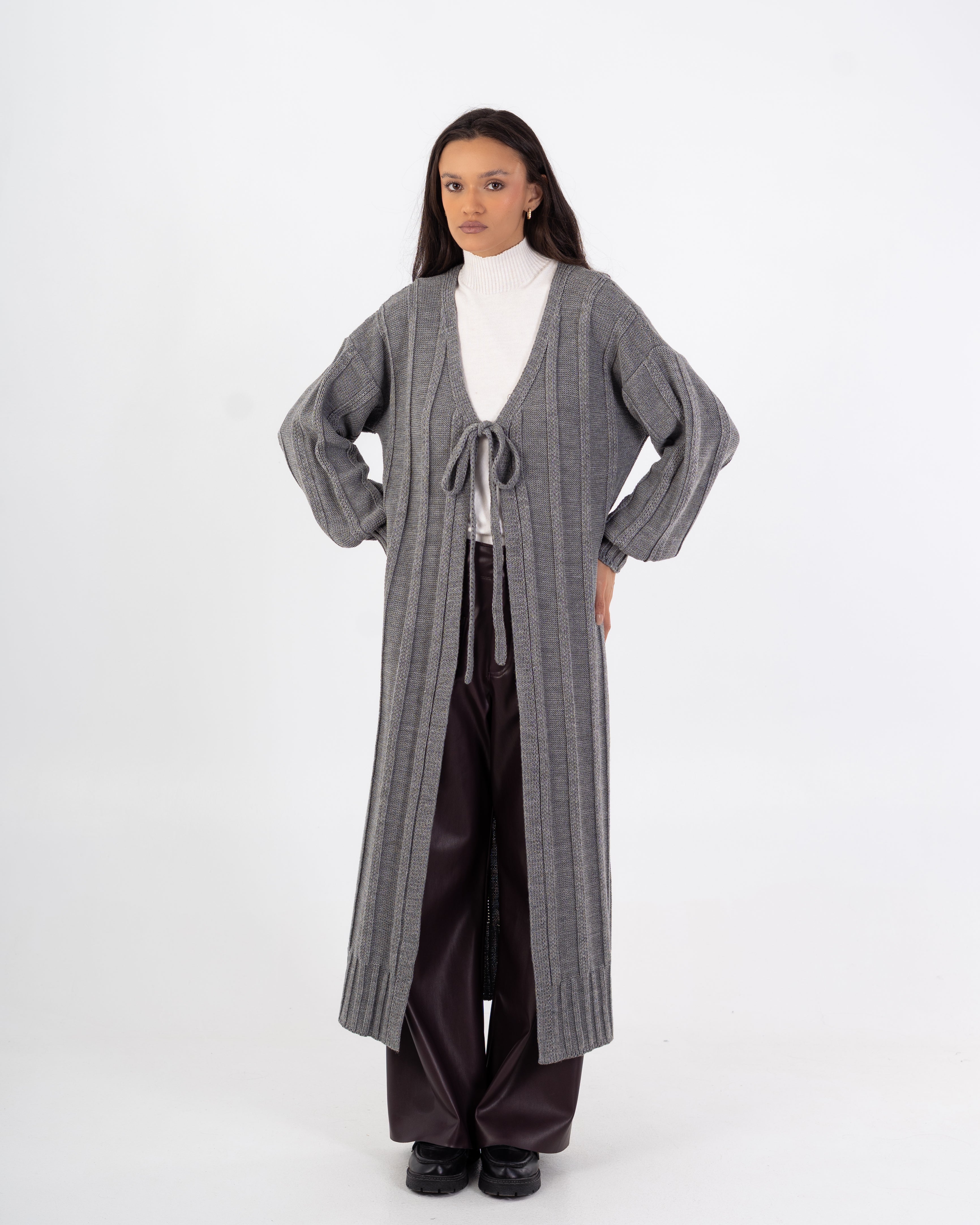 كارديجان تريكو – سادة طويل مع حزام (مفتوح)