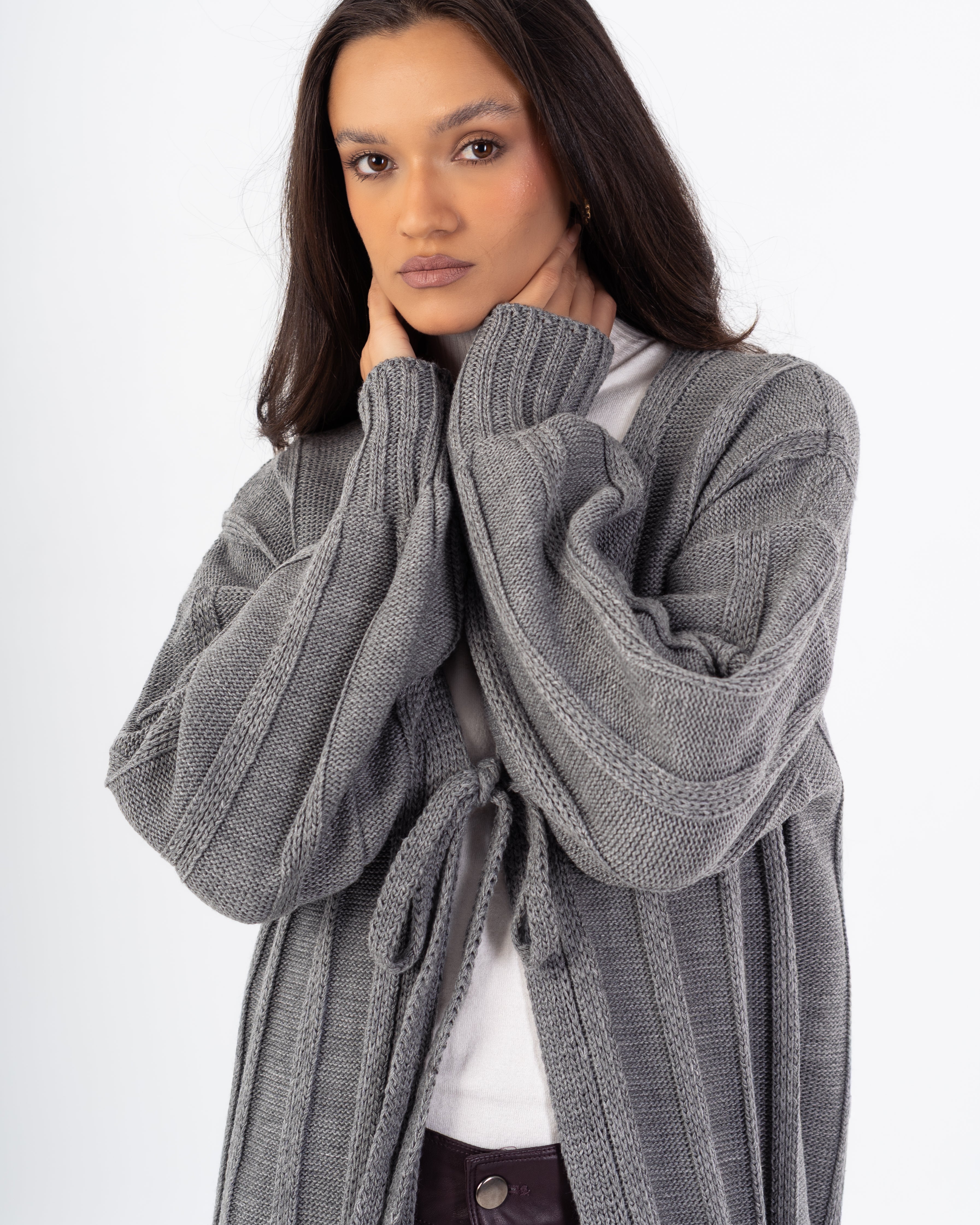 كارديجان تريكو – سادة طويل مع حزام (مفتوح)