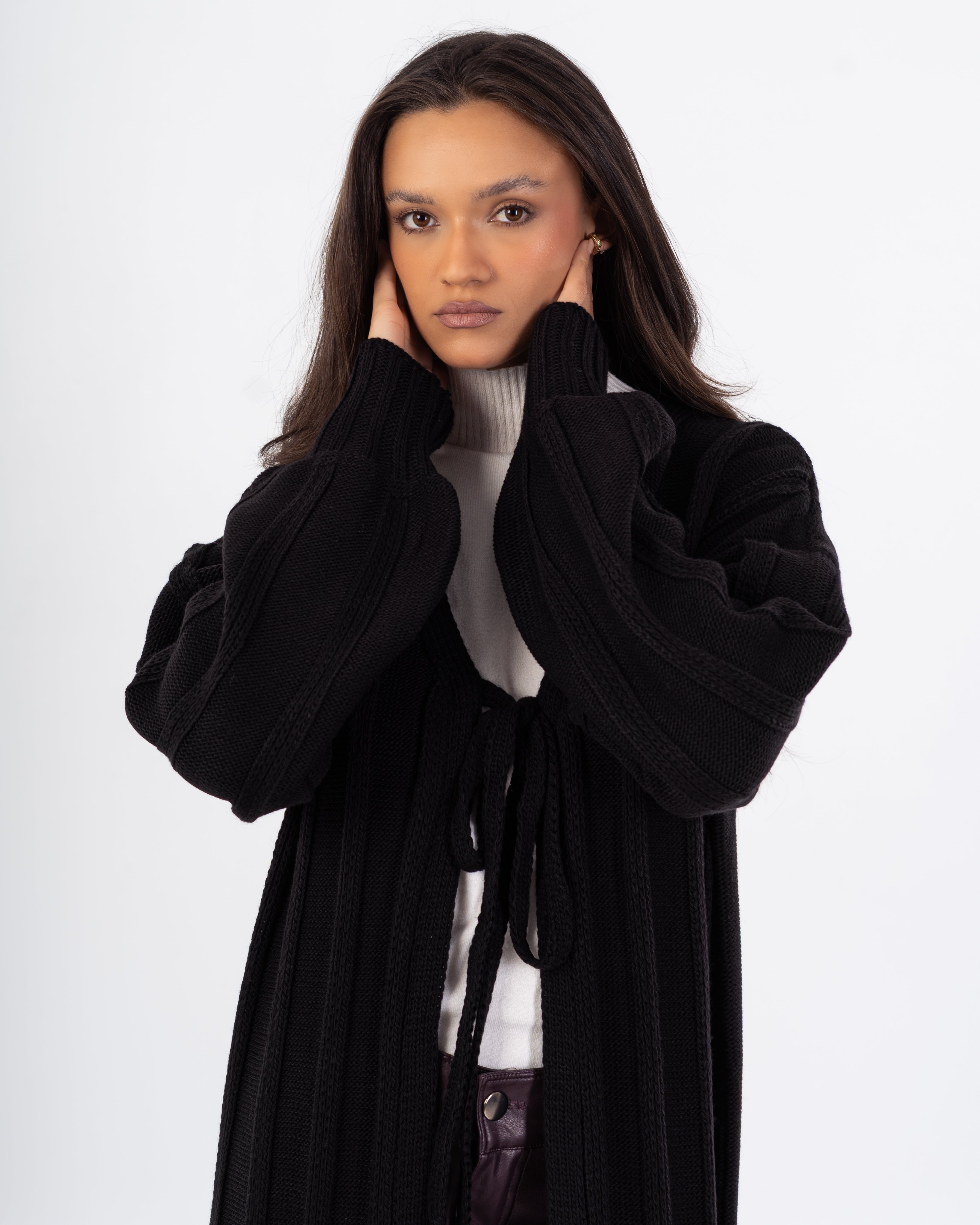 كارديجان تريكو – سادة طويل مع حزام (مفتوح)