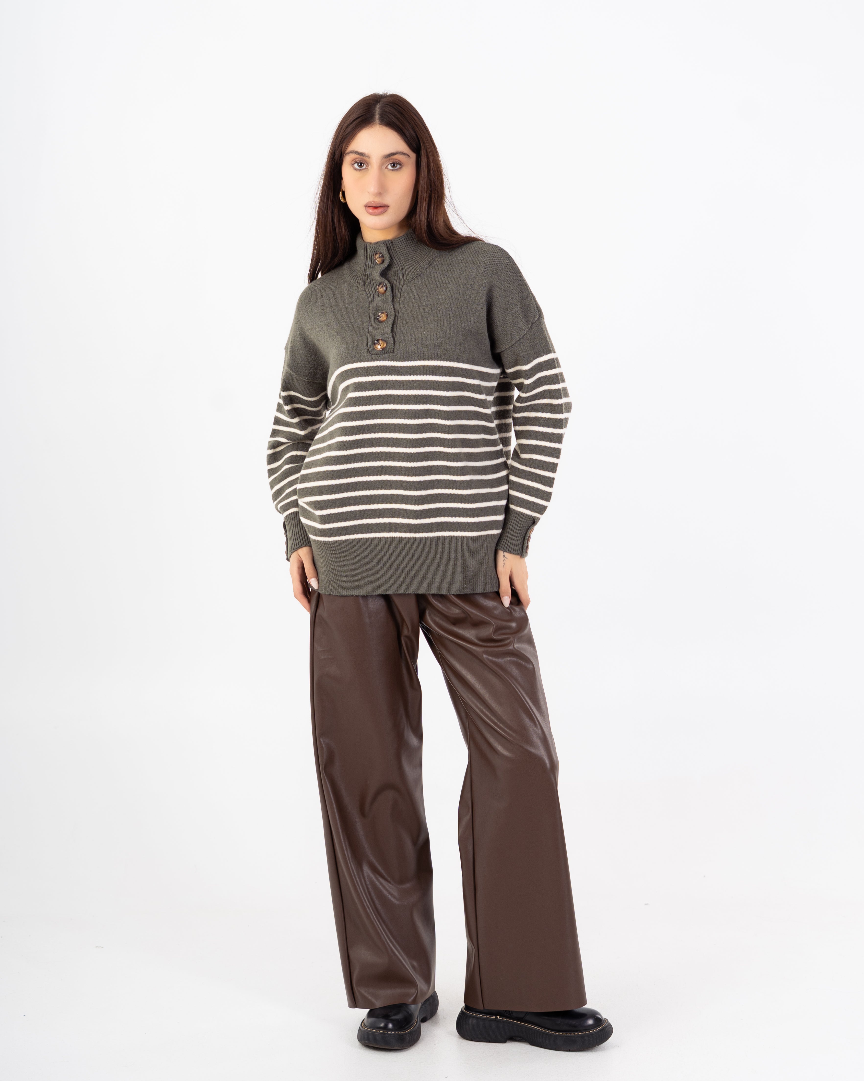 Knitwear Pullover – Button Neck (Stripes)