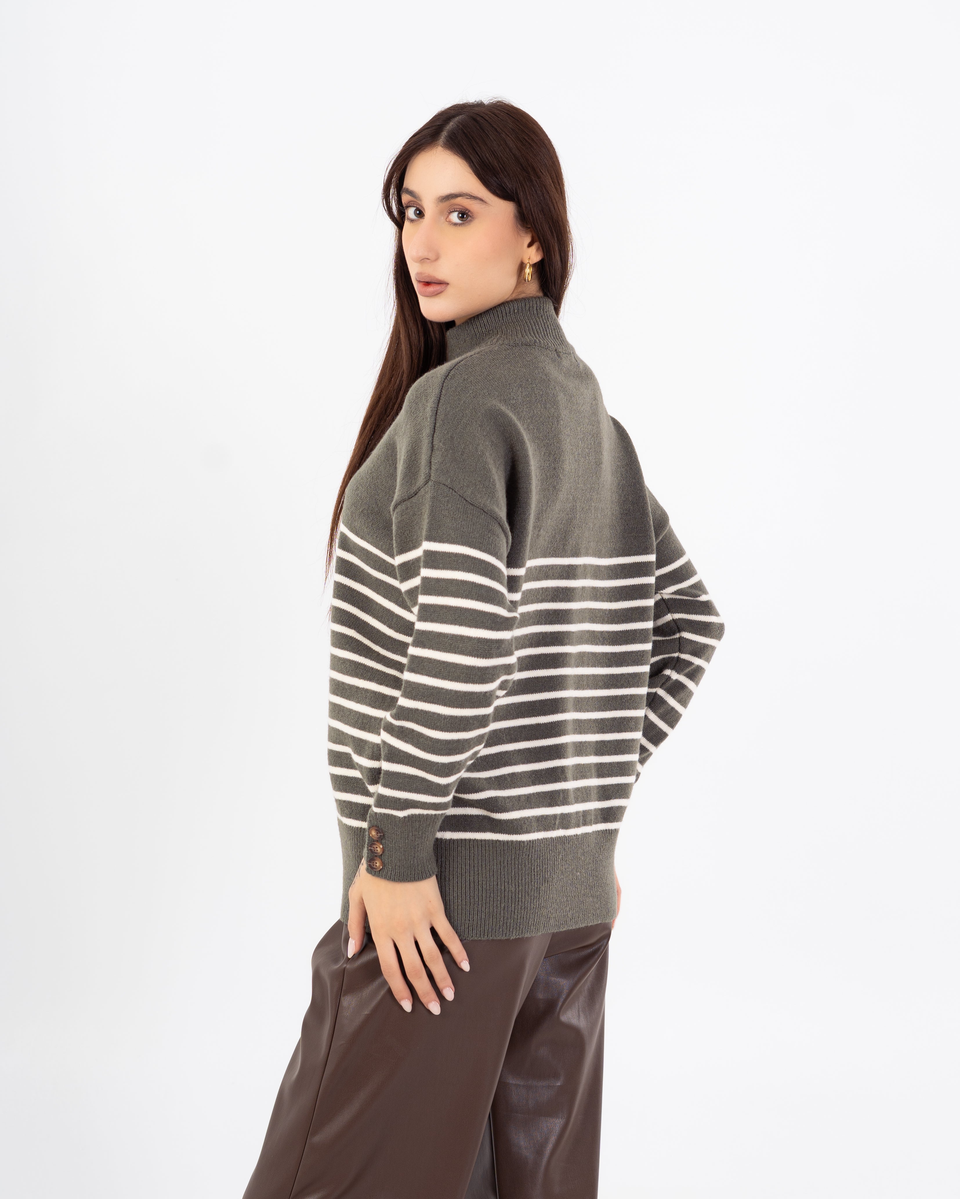 Knitwear Pullover – Button Neck (Stripes)