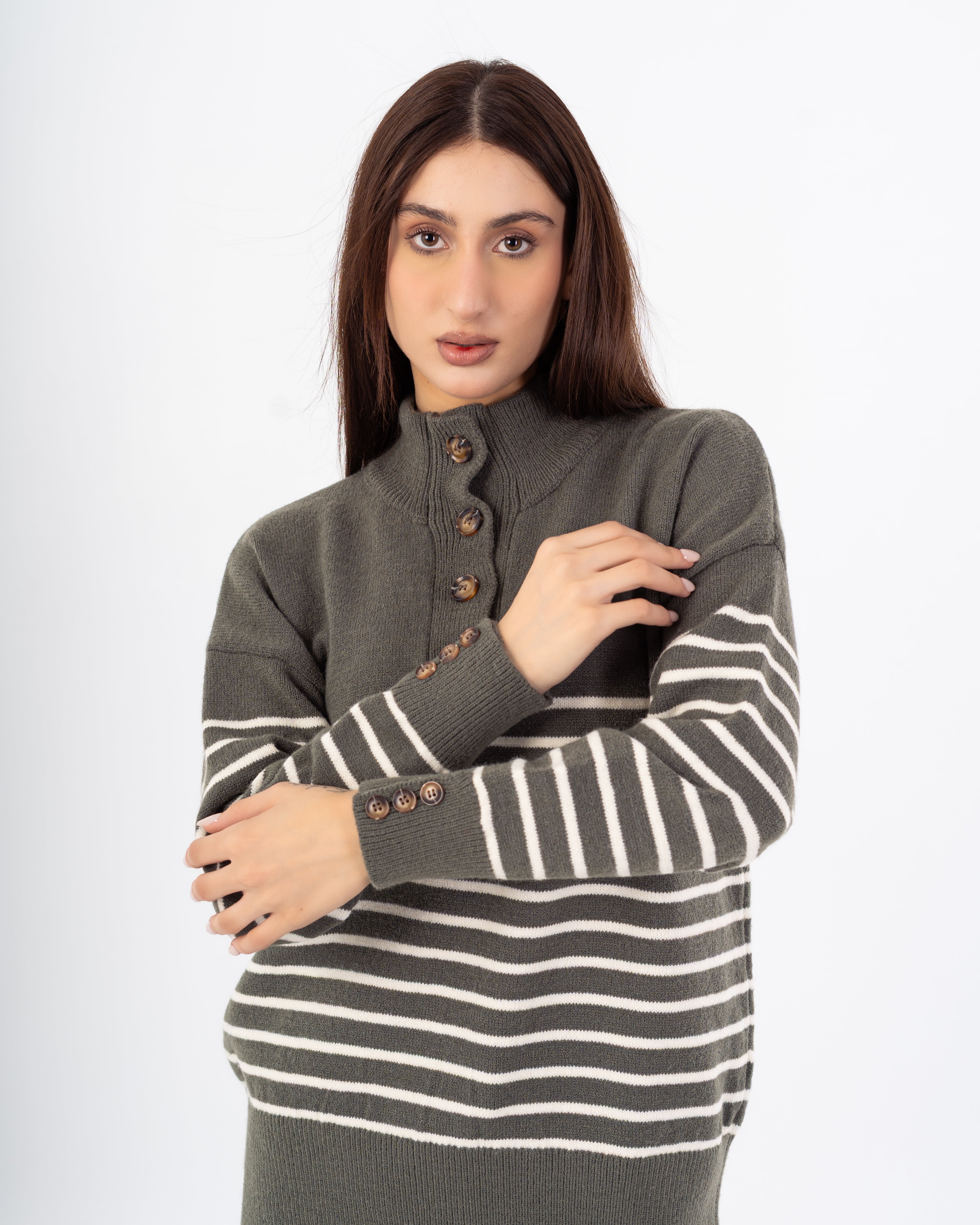 Knitwear Pullover – Button Neck (Stripes)