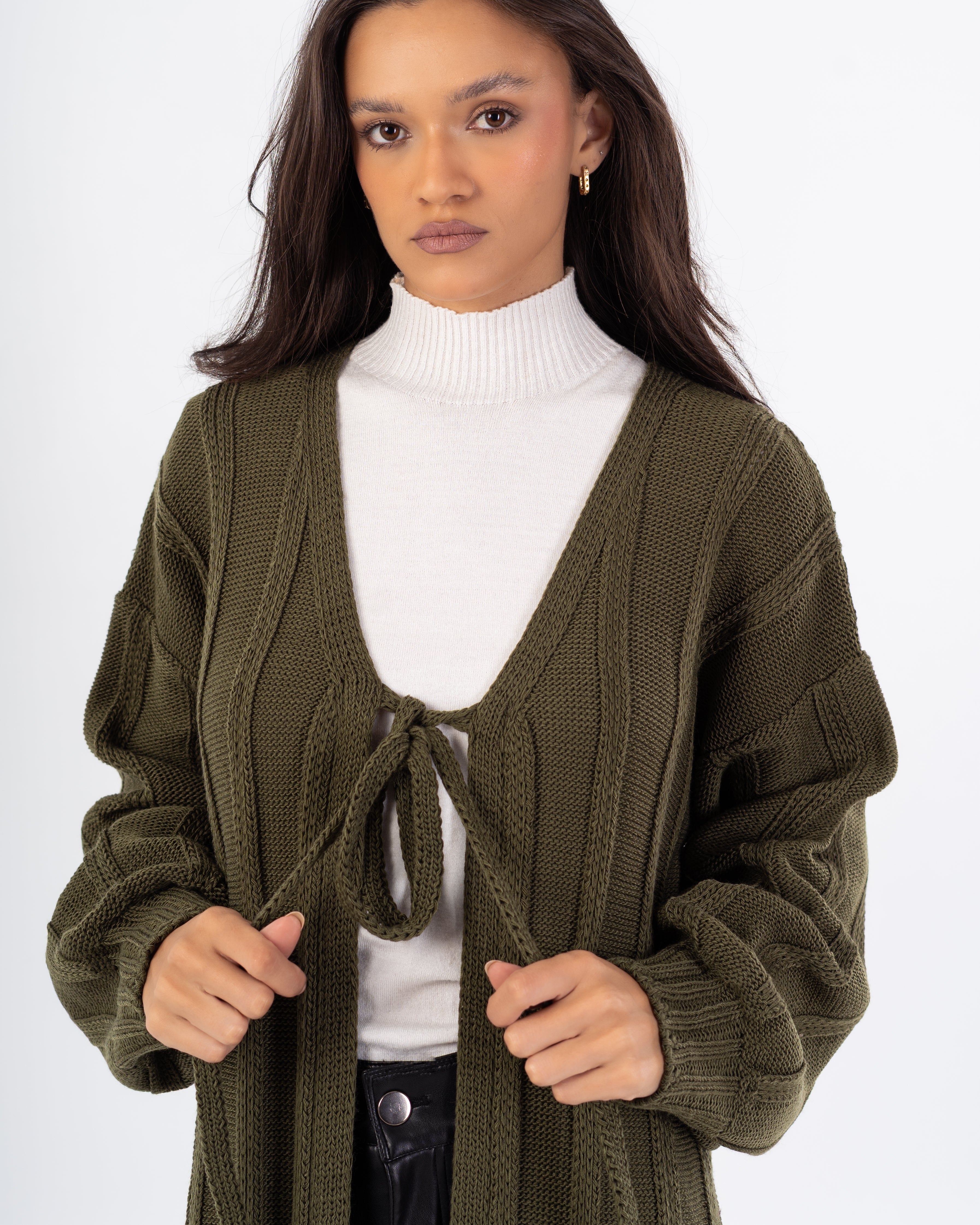 كارديجان تريكو – سادة طويل مع حزام (مفتوح)