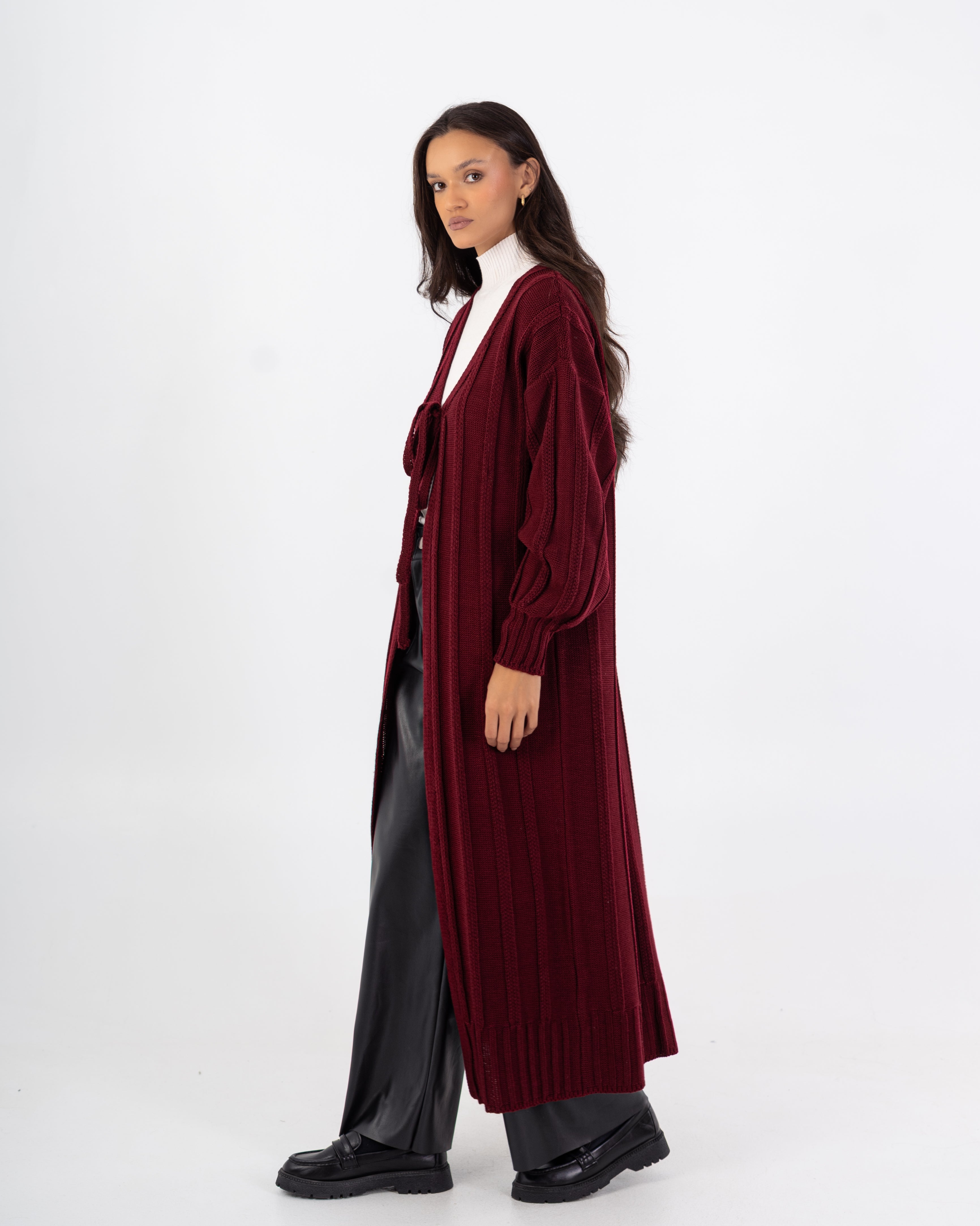 كارديجان تريكو – سادة طويل مع حزام (مفتوح)