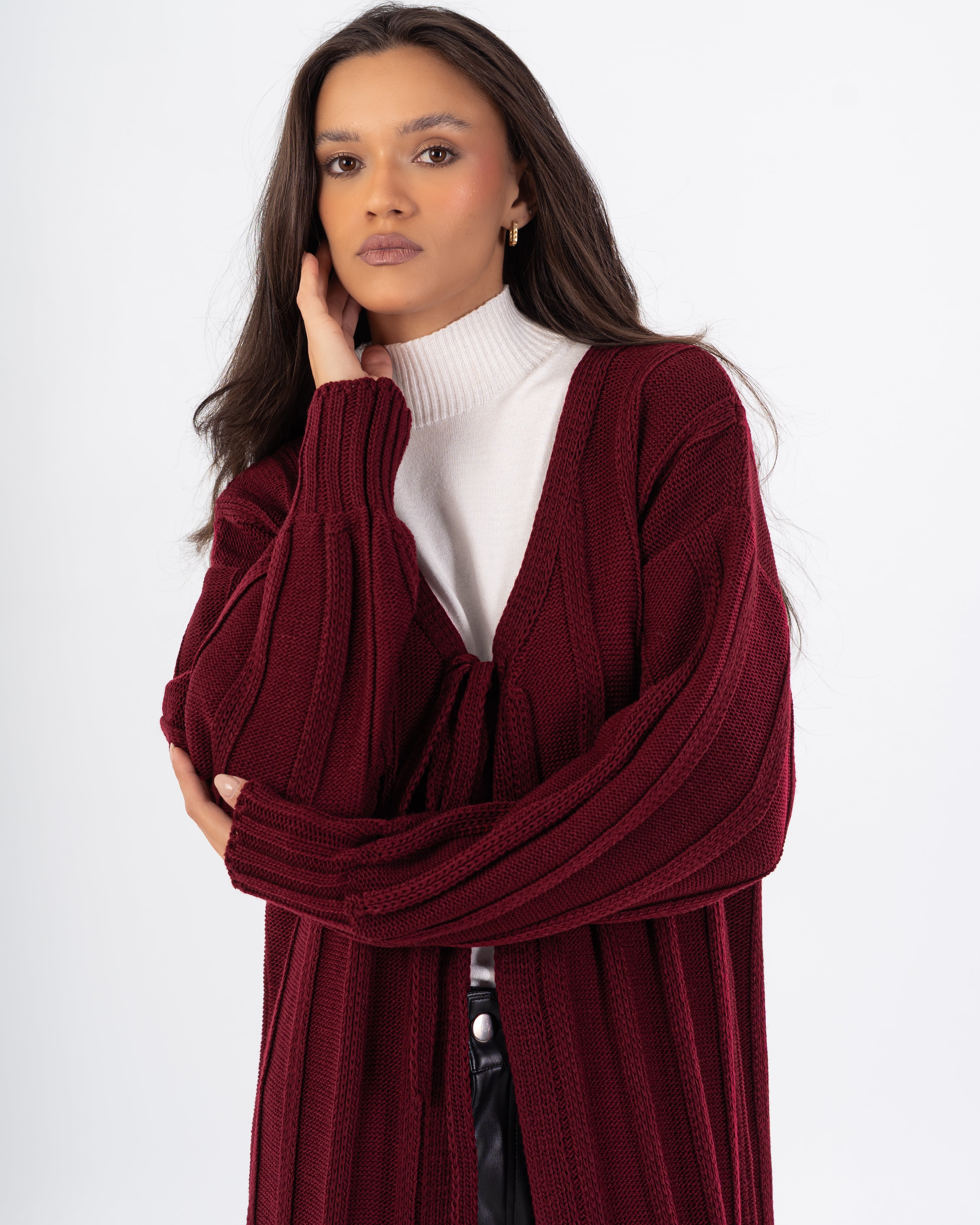 كارديجان تريكو – سادة طويل مع حزام (مفتوح)