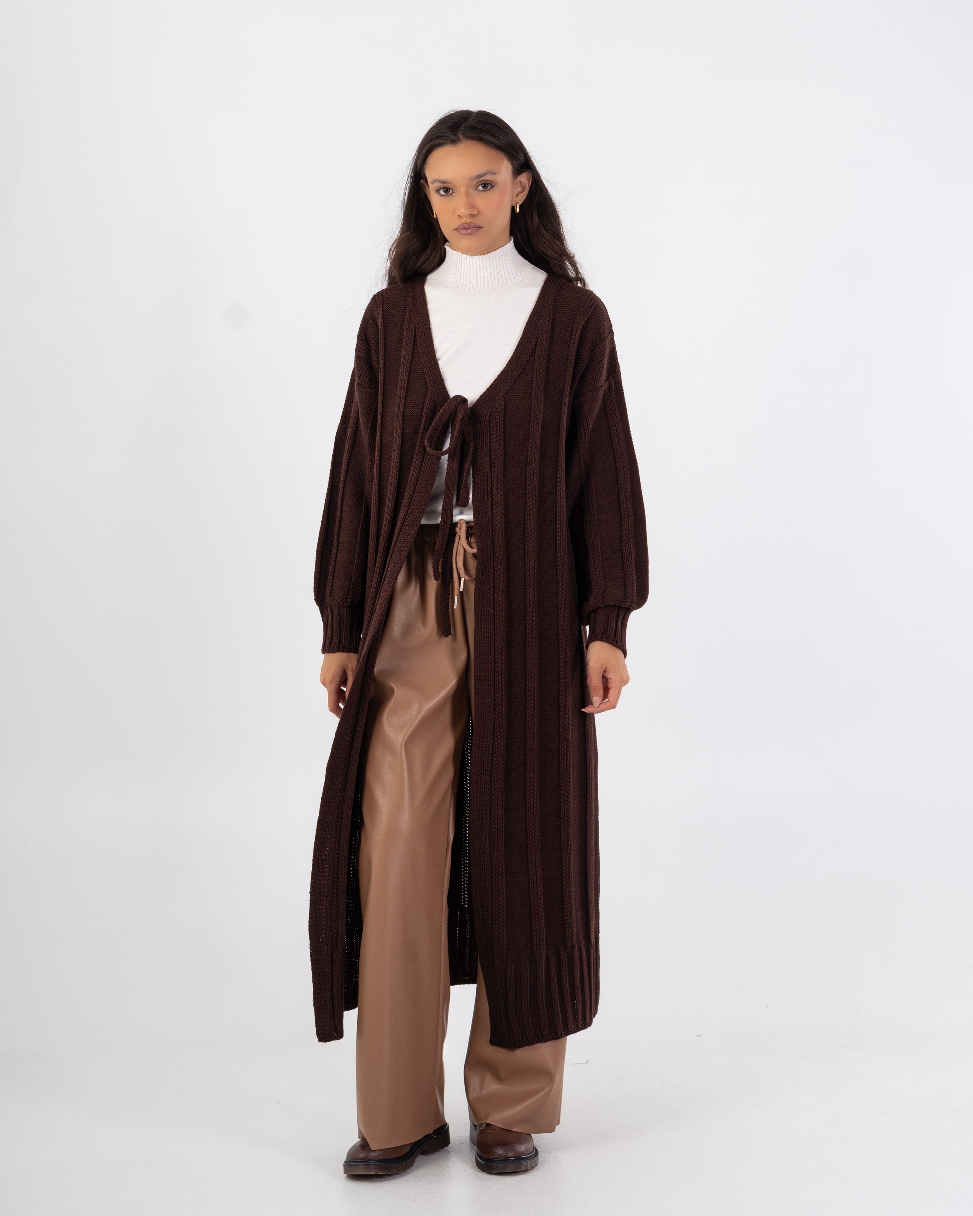 كارديجان تريكو – سادة طويل مع حزام (مفتوح)