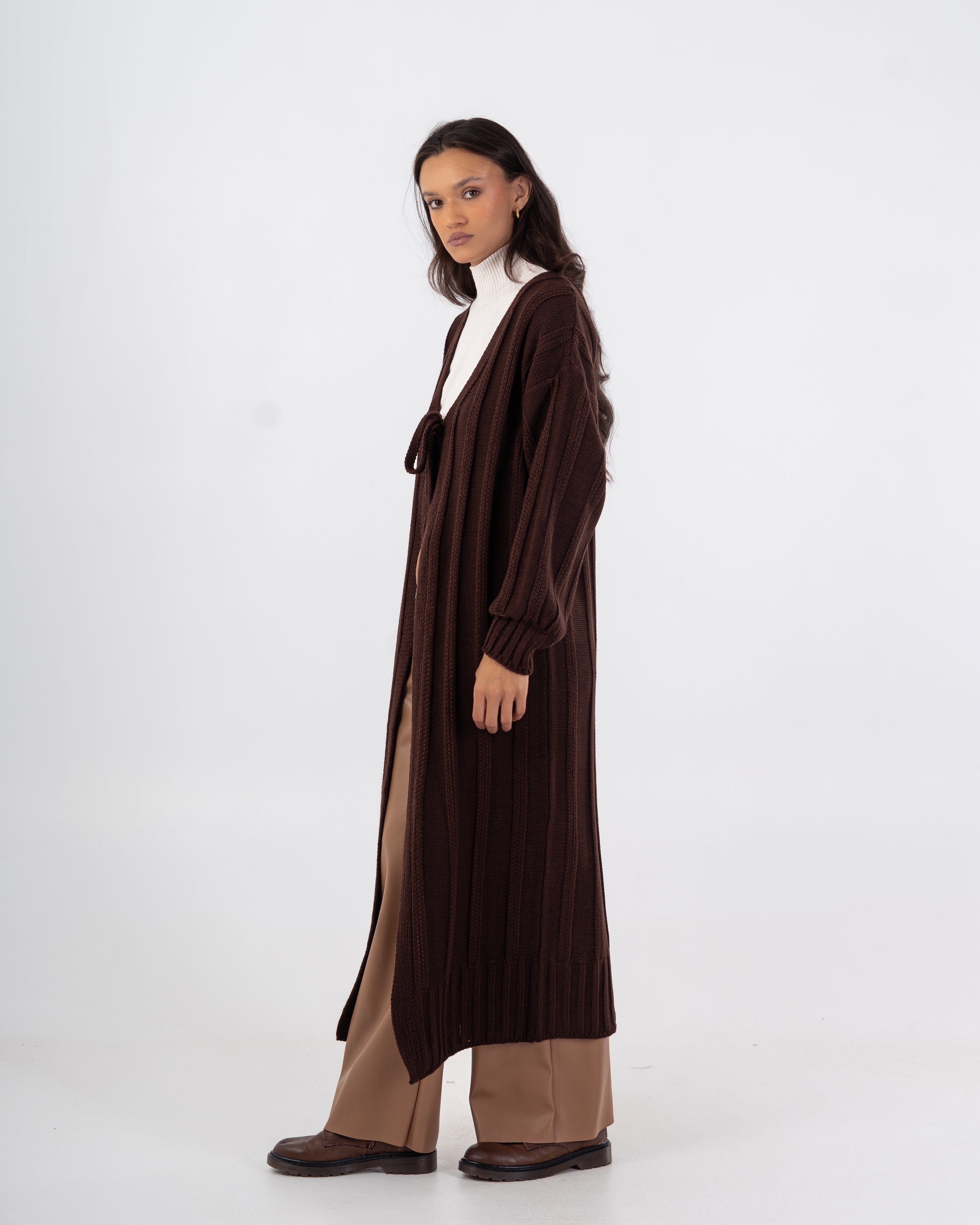 كارديجان تريكو – سادة طويل مع حزام (مفتوح)