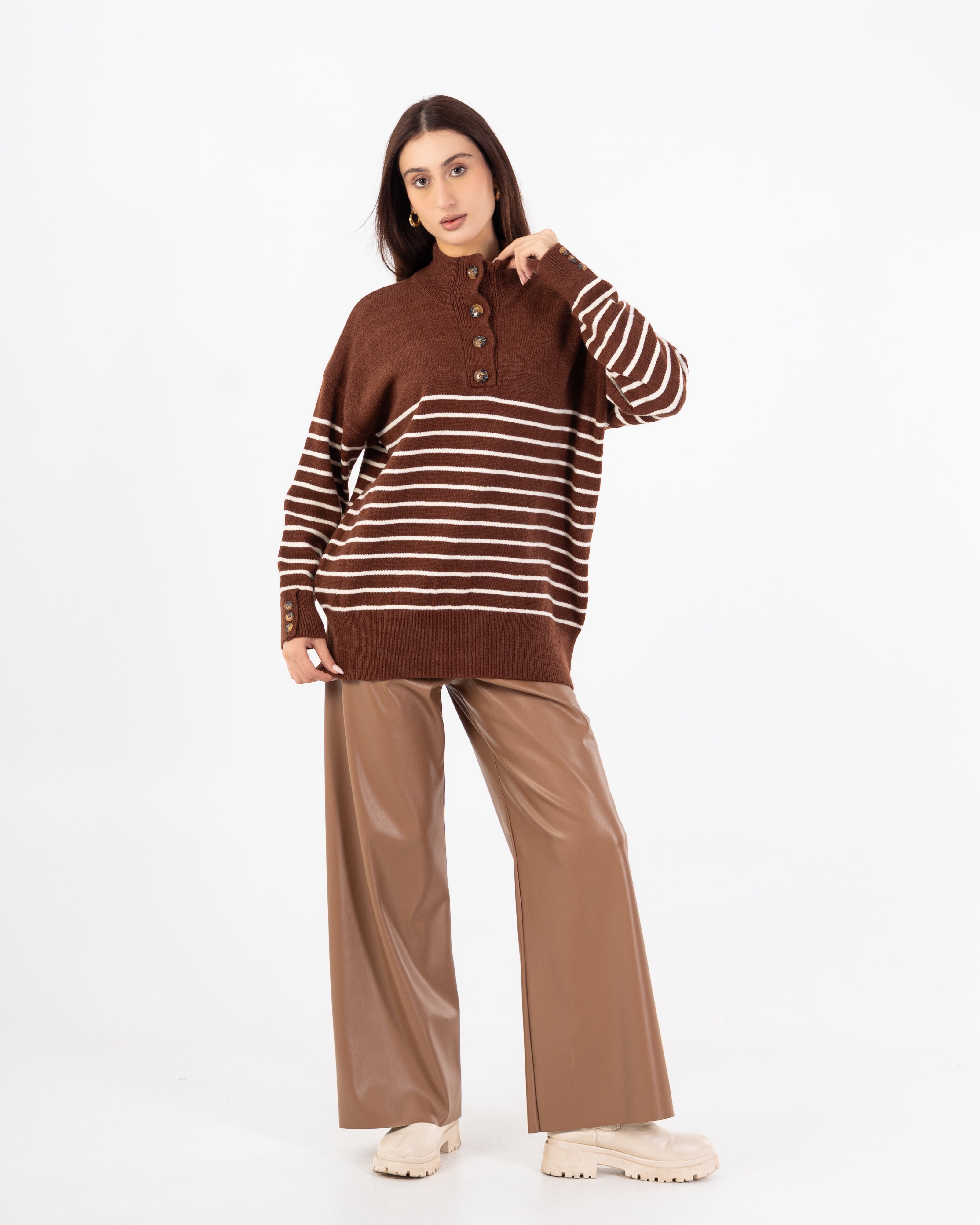 Knitwear Pullover – Button Neck (Stripes)