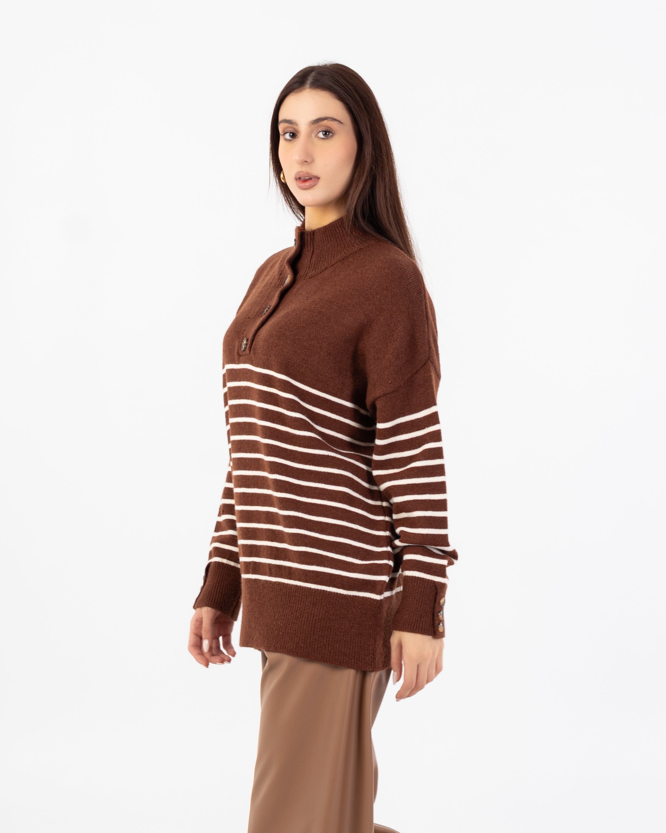Knitwear Pullover – Button Neck (Stripes)