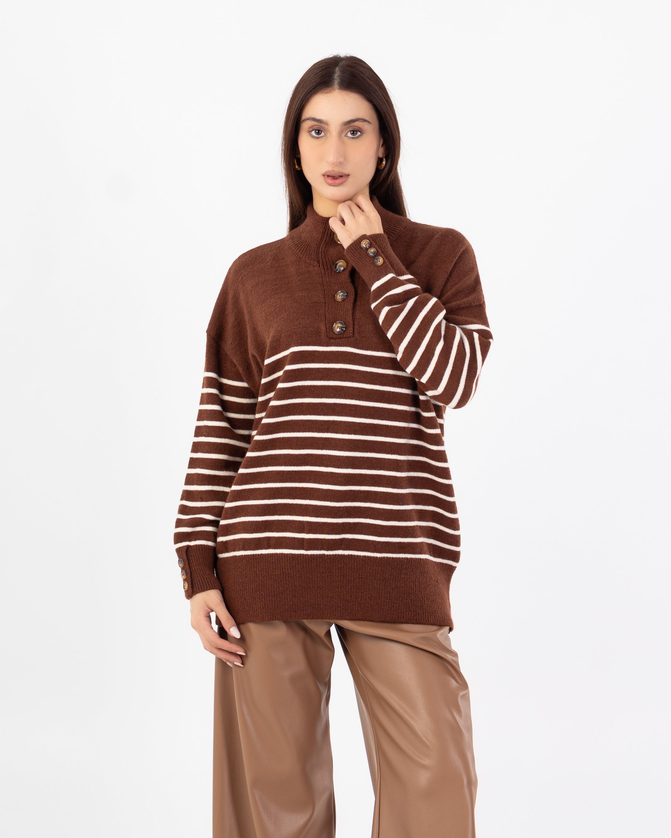 Knitwear Pullover – Button Neck (Stripes)