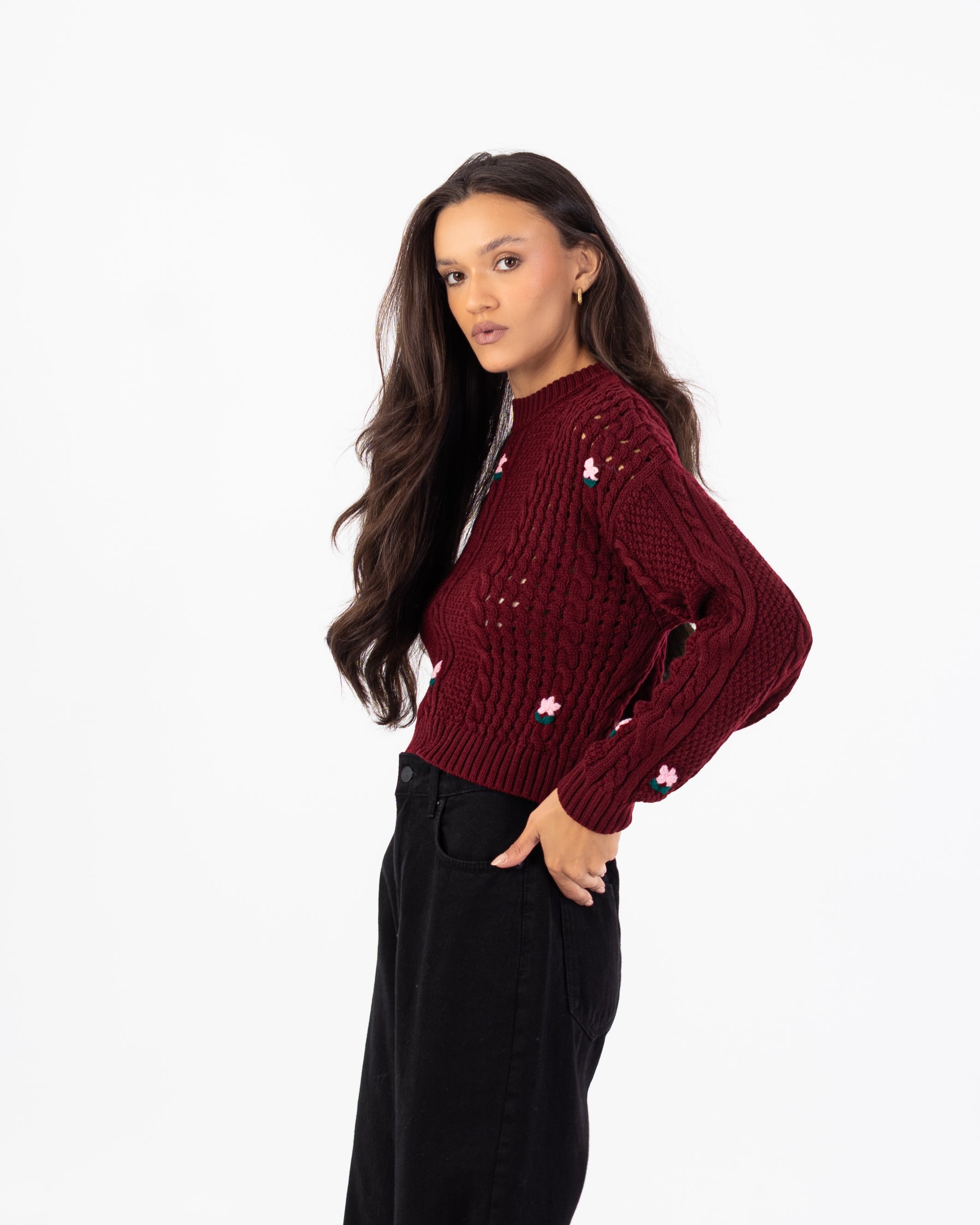 Knitwear Pullover – Short (Small Chest Floral Embroidery)