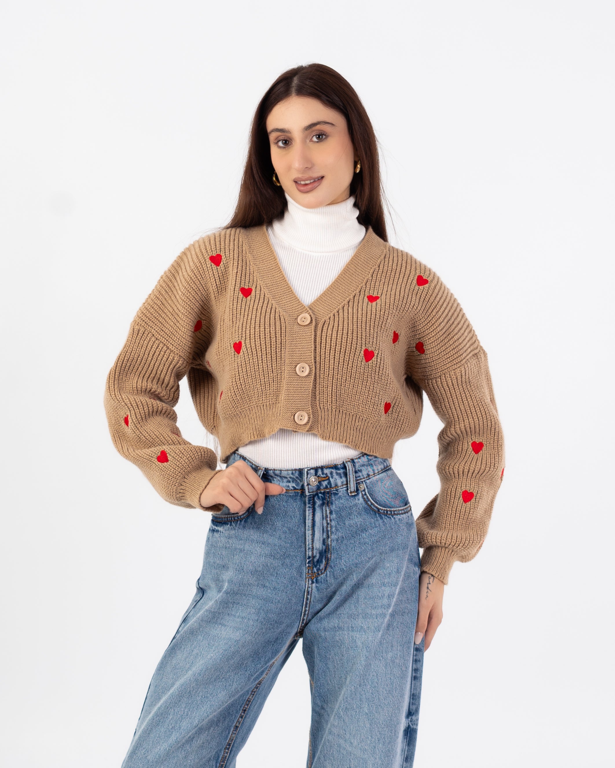 كارديجان محبوك - تطريز على شكل قلب (مفتوح بأزرار)