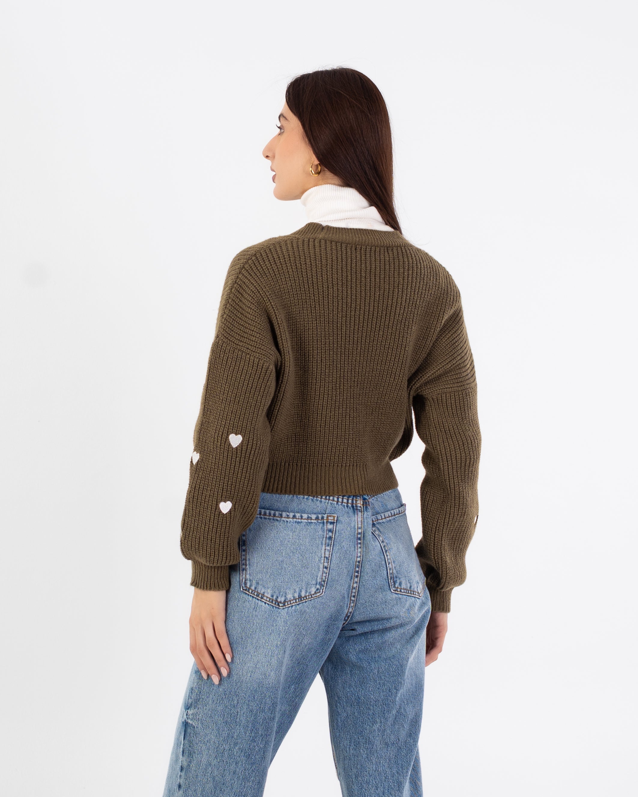 كارديجان محبوك - تطريز على شكل قلب (مفتوح بأزرار)