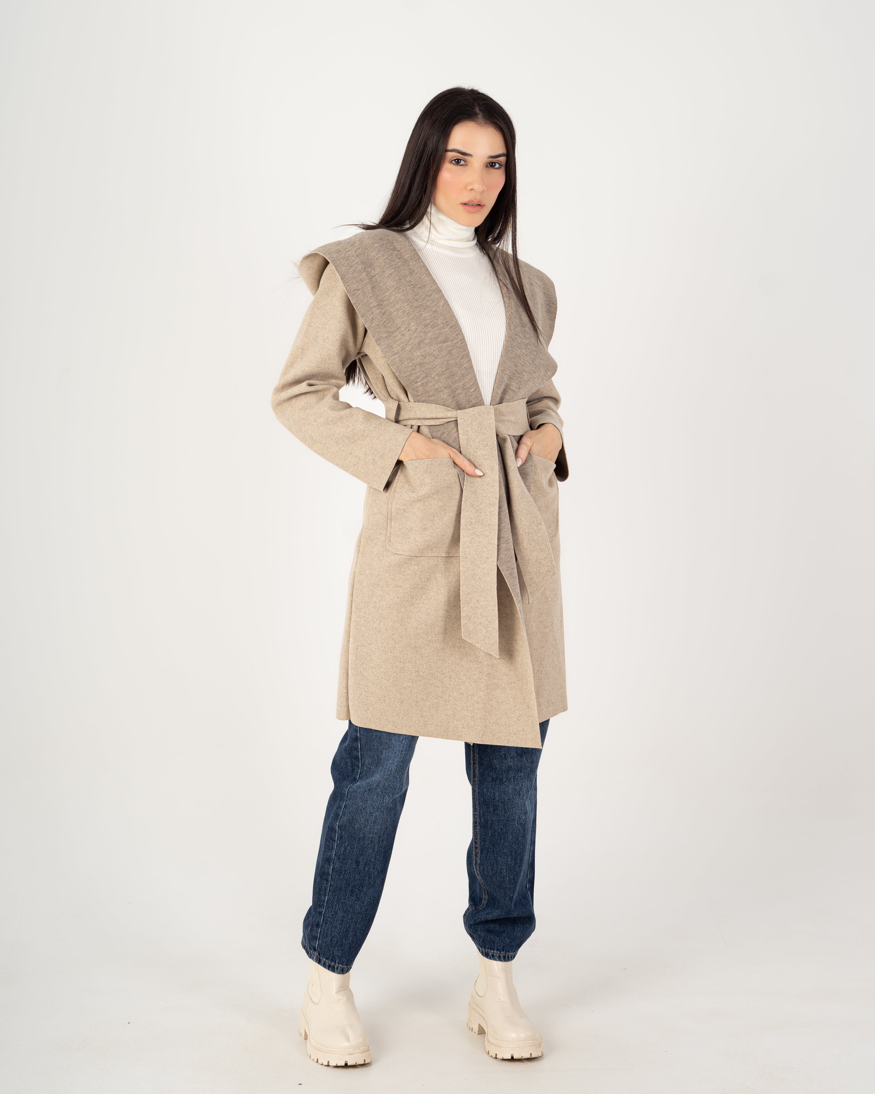 Wool Coat  - Belted (2-Large Pockets)