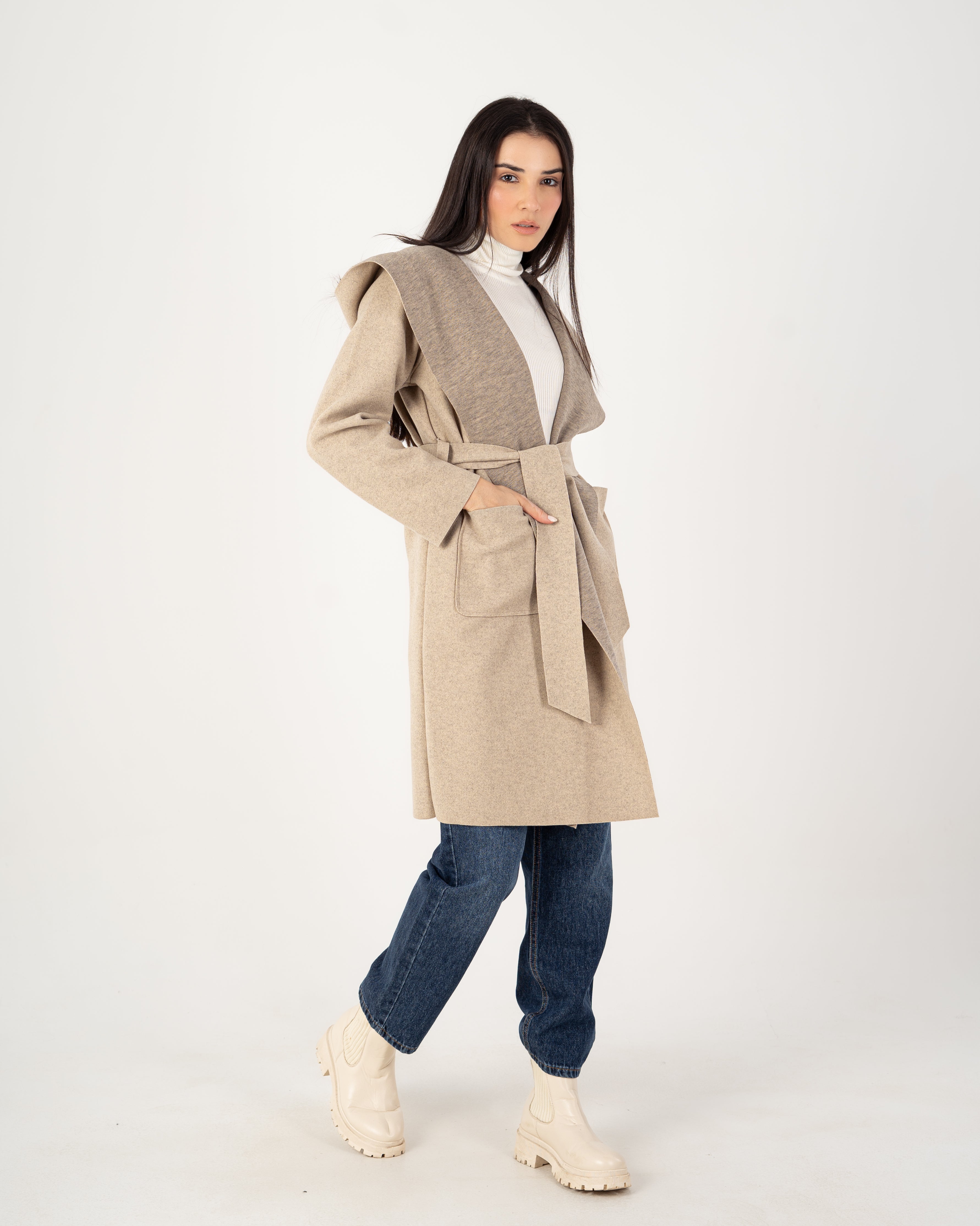 Wool Coat  - Belted (2-Large Pockets)