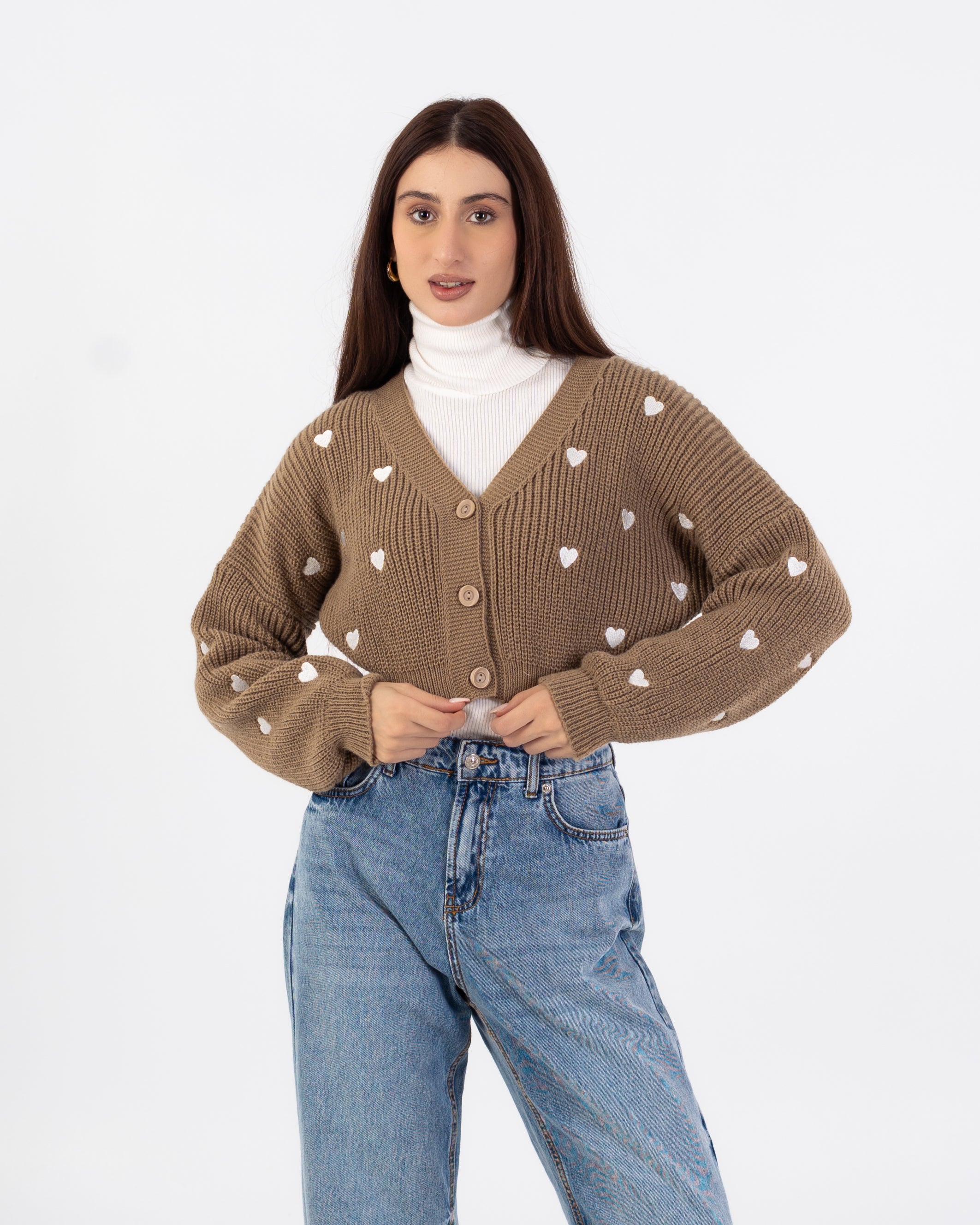 كارديجان محبوك - تطريز على شكل قلب (مفتوح بأزرار)