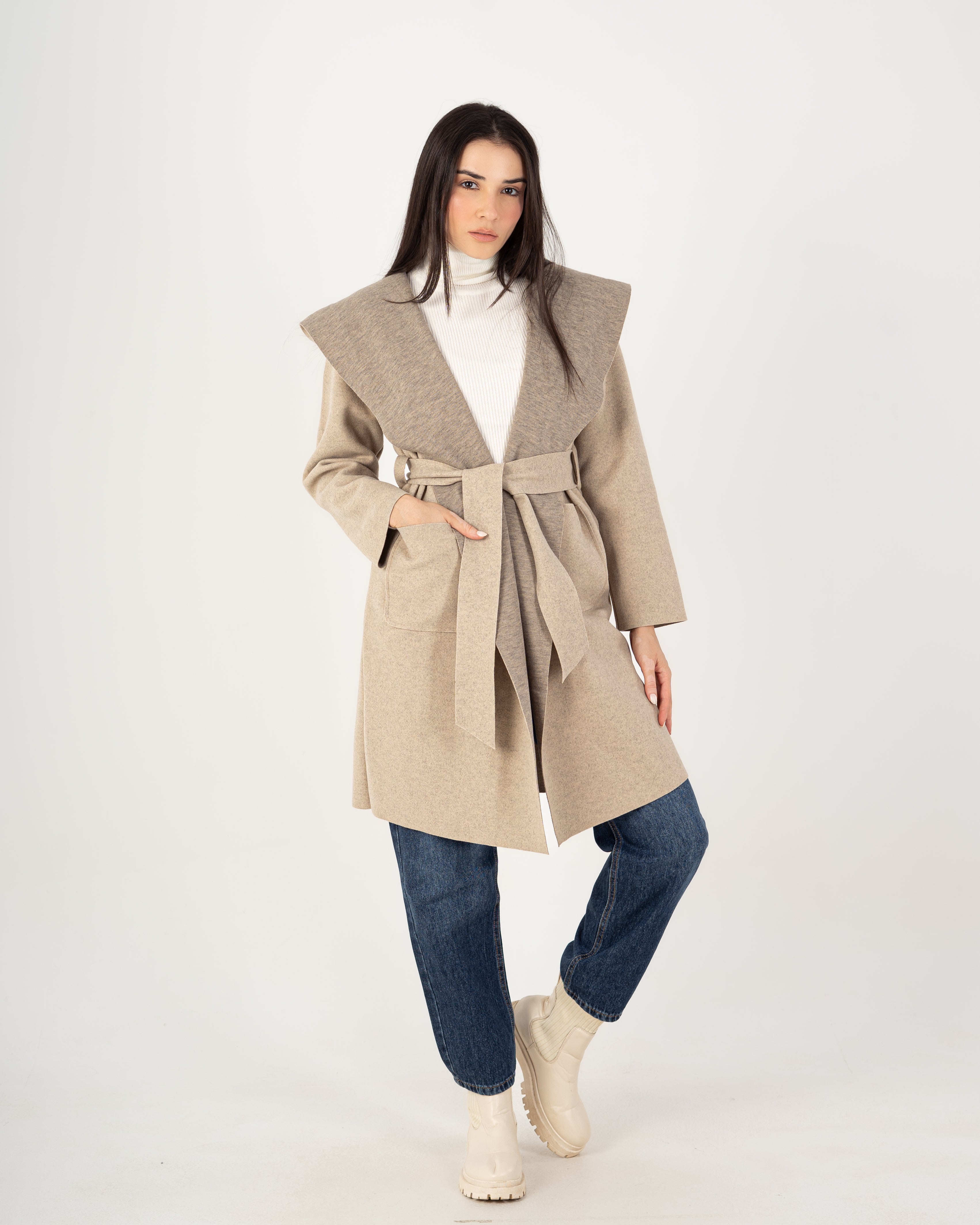 Wool Coat  - Belted (2-Large Pockets)