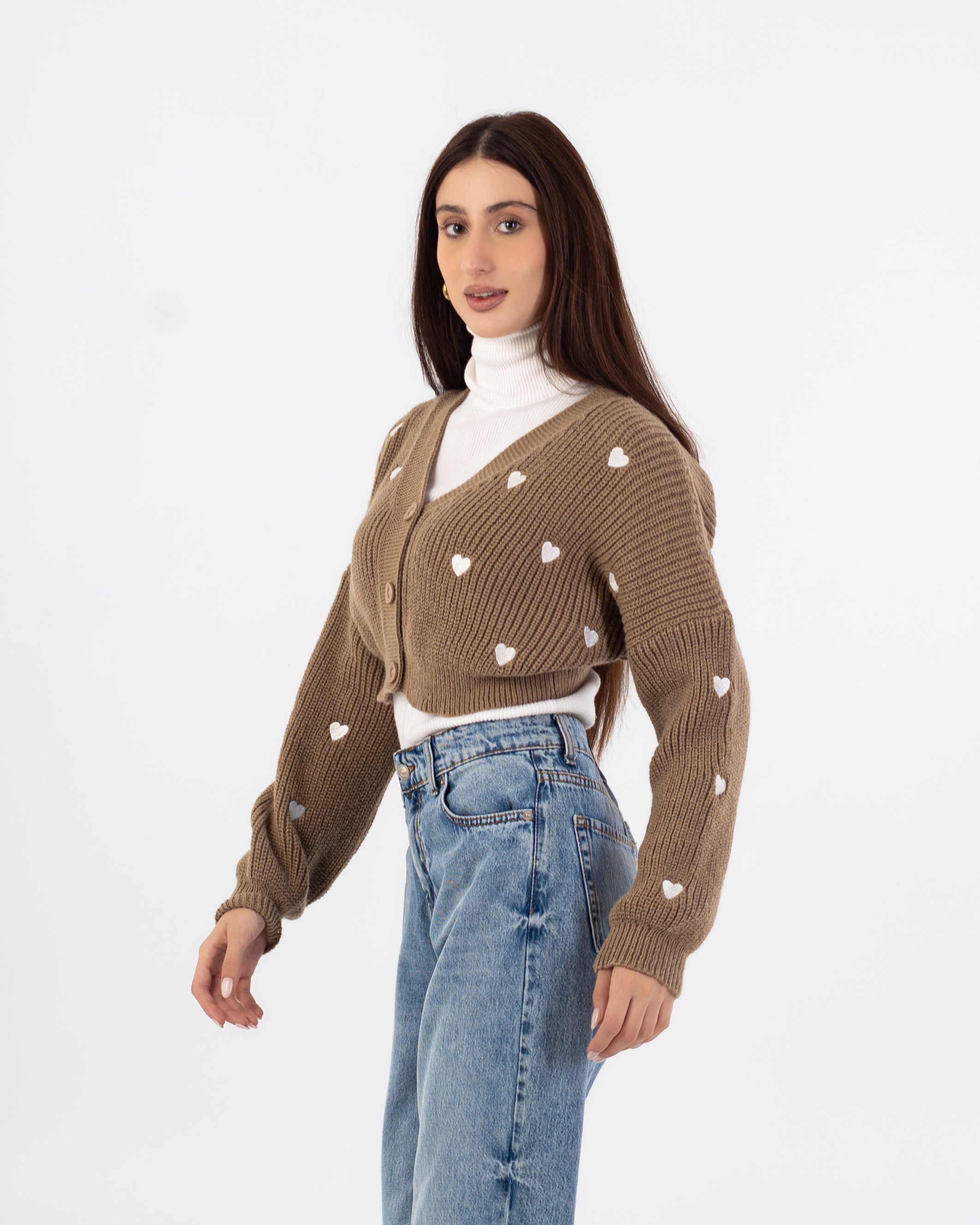 كارديجان محبوك - تطريز على شكل قلب (مفتوح بأزرار)