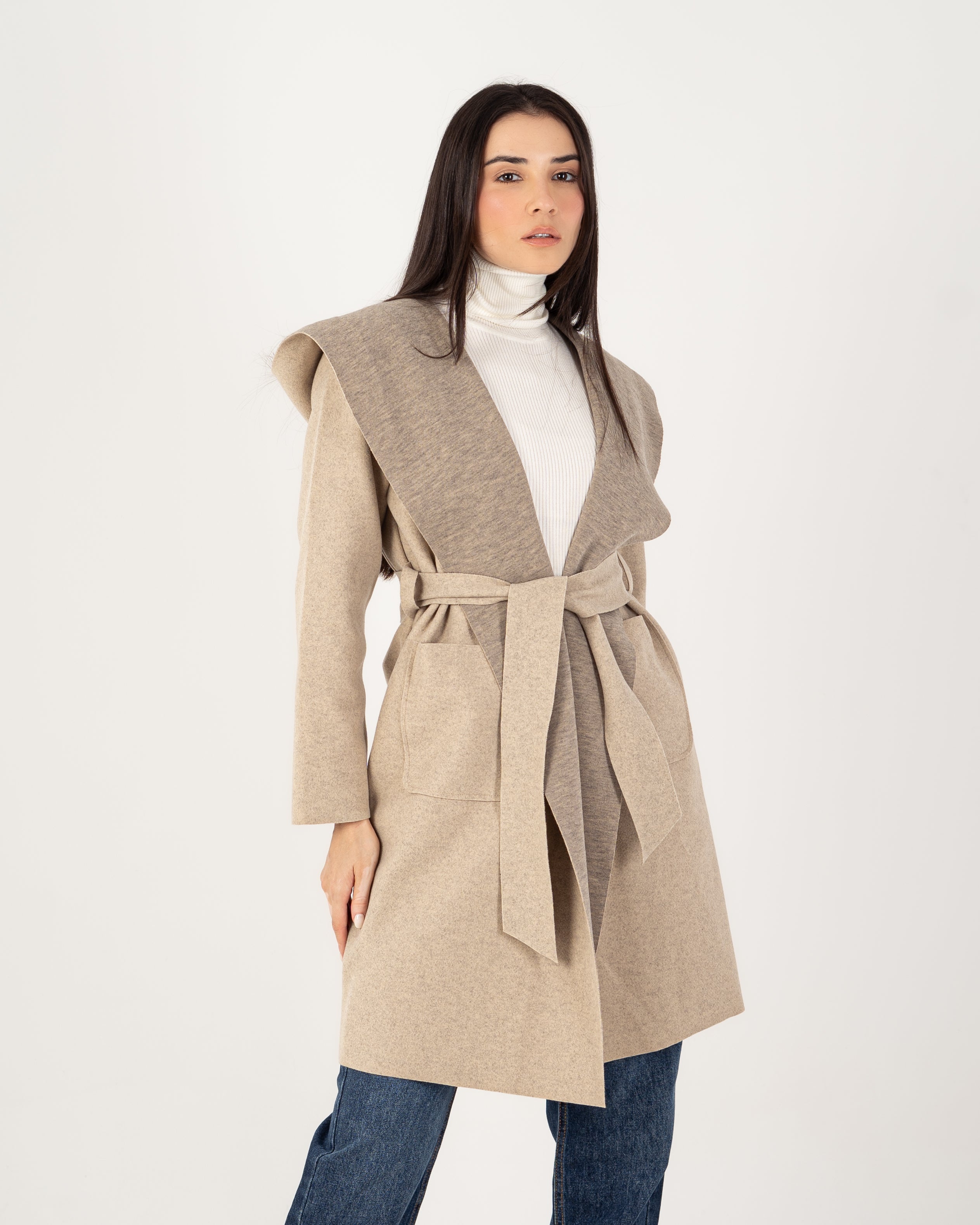 Wool Coat  - Belted (2-Large Pockets)