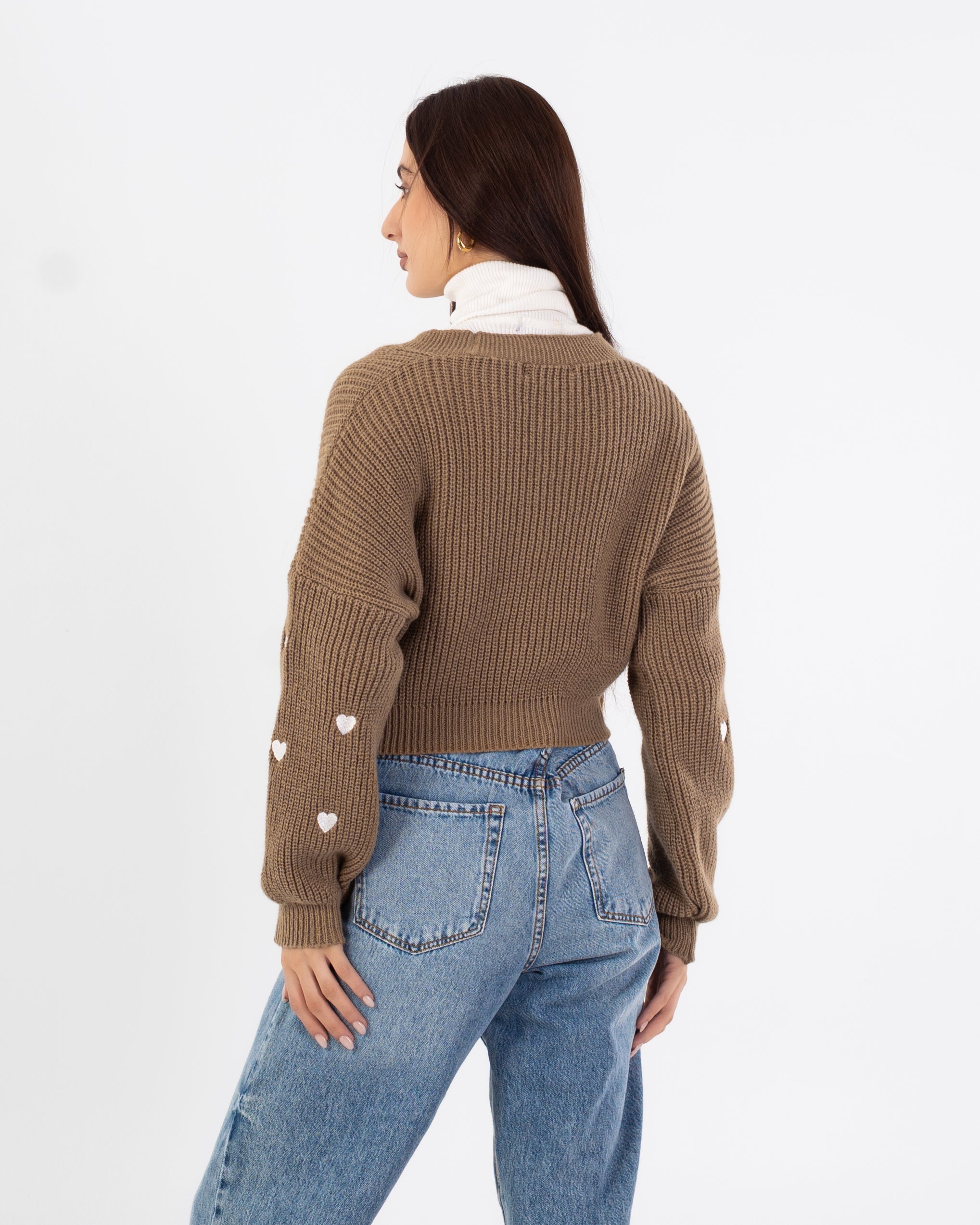 كارديجان محبوك - تطريز على شكل قلب (مفتوح بأزرار)