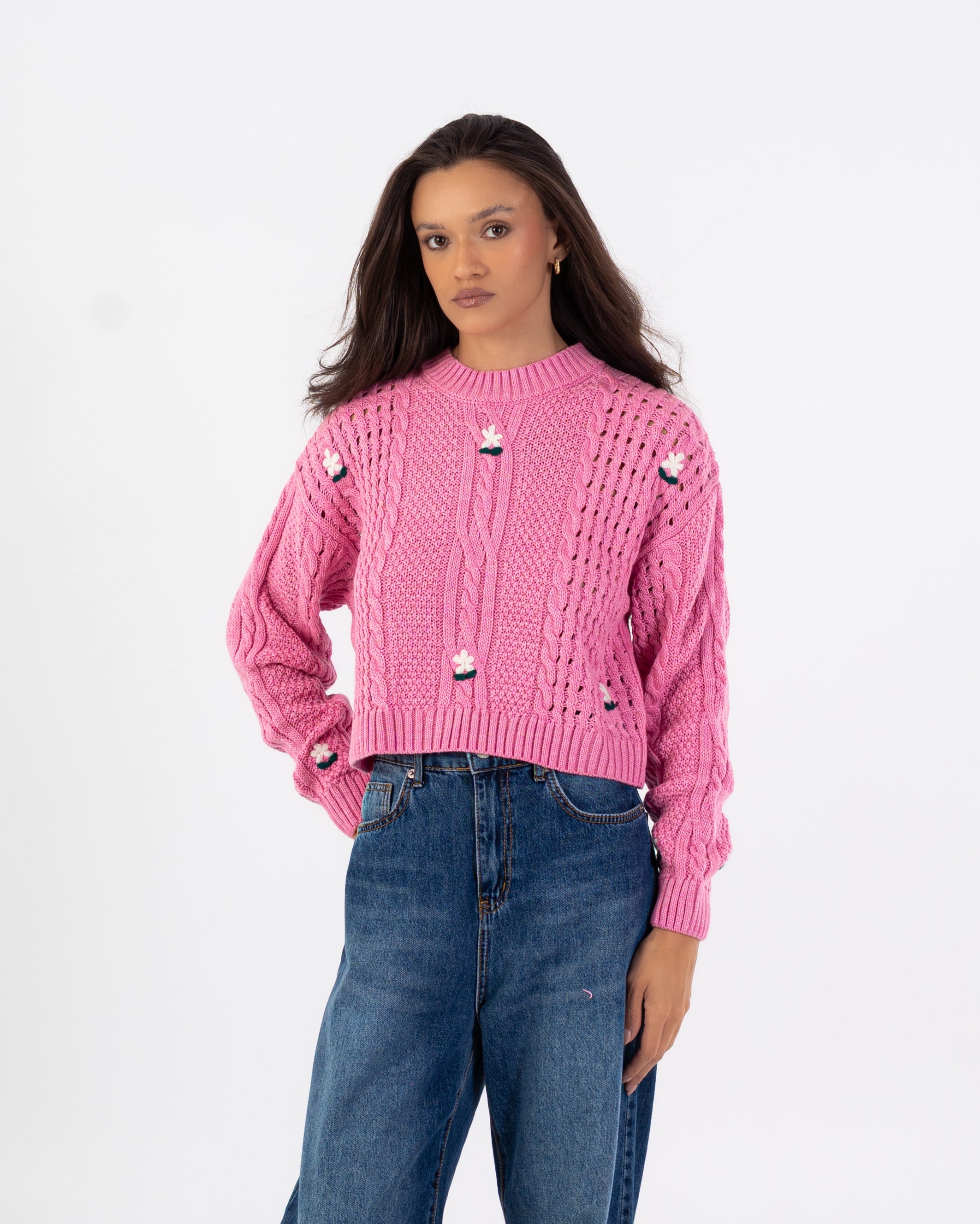 Knitwear Pullover – Short (Small Chest Floral Embroidery)