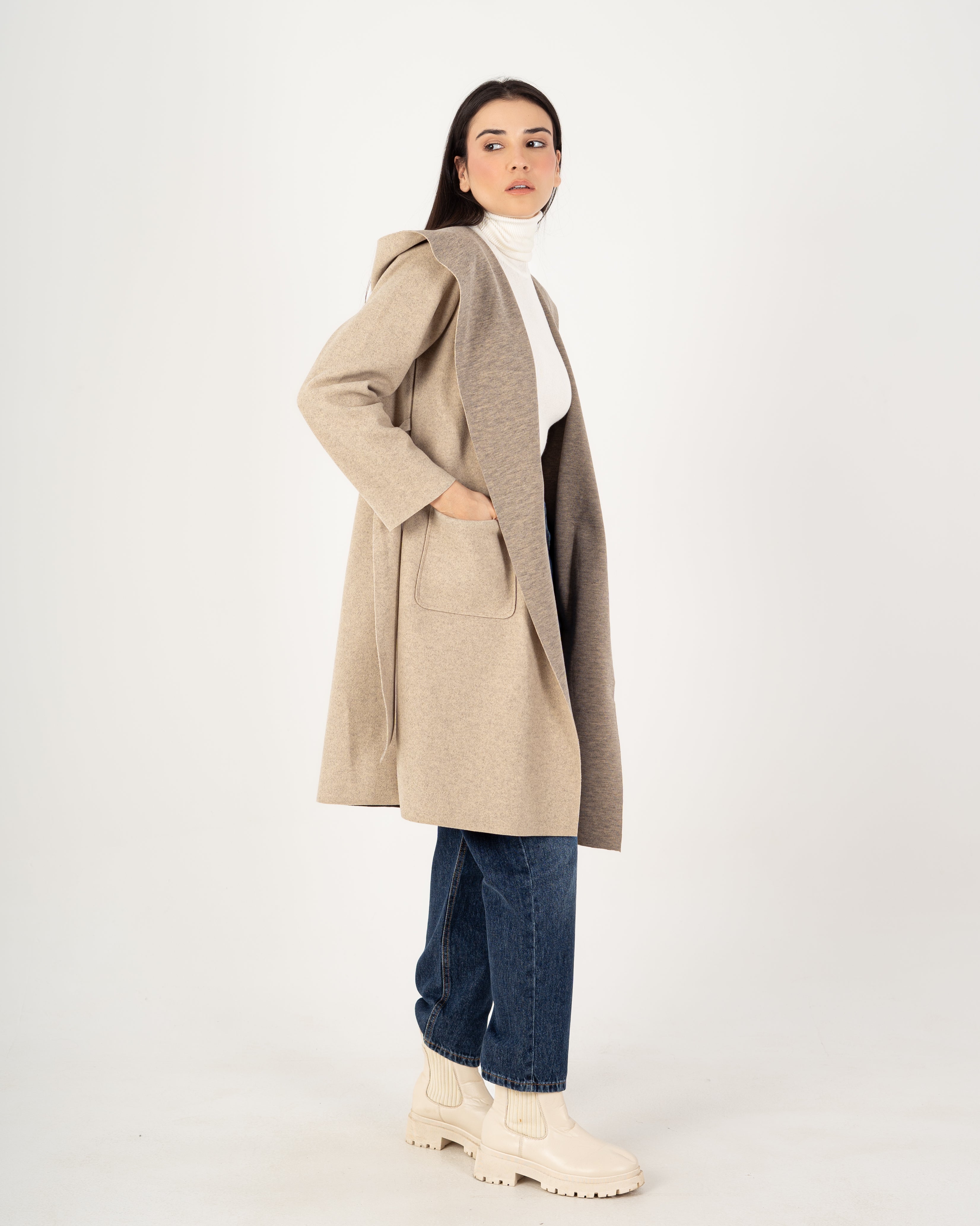 Wool Coat  - Belted (2-Large Pockets)