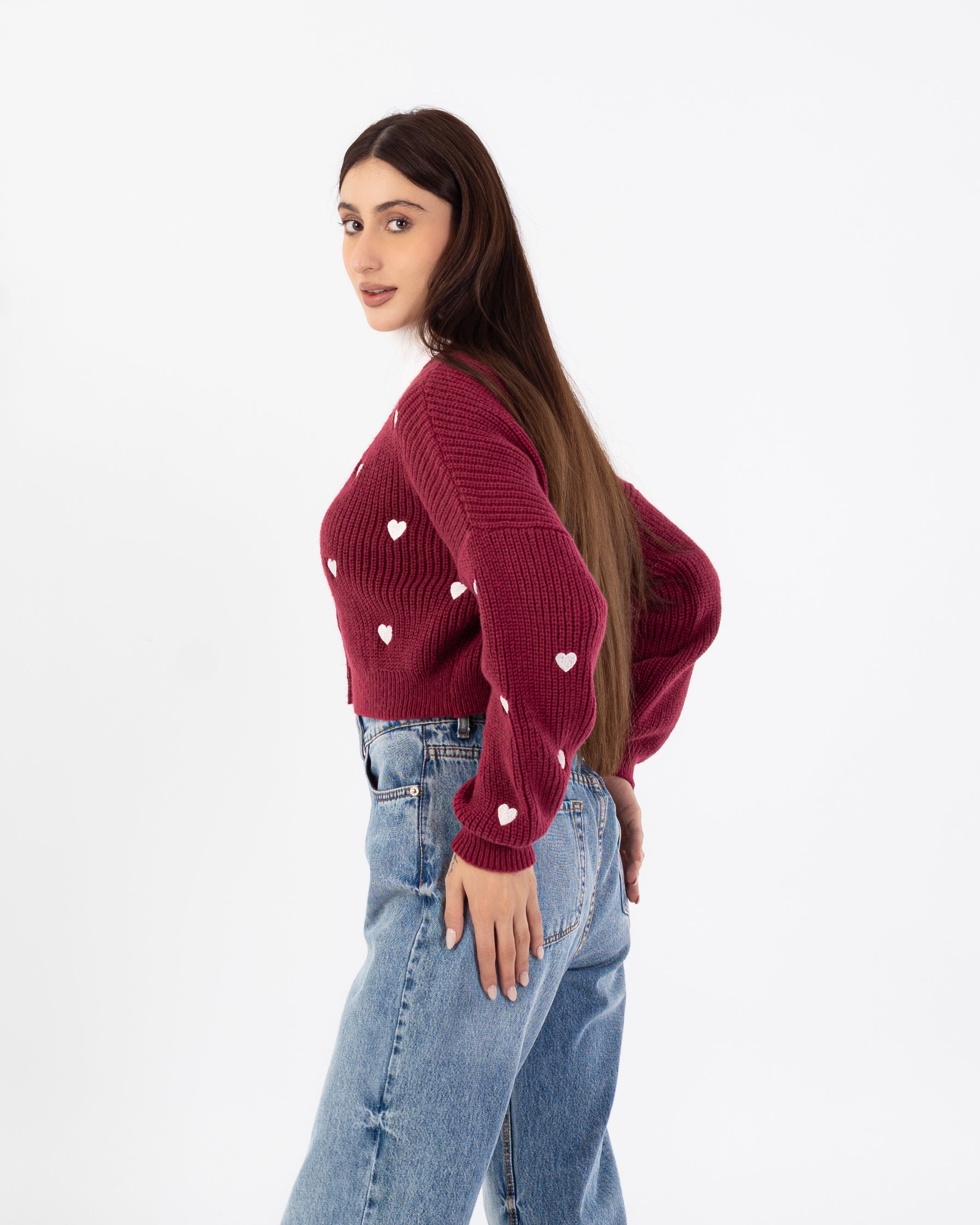 كارديجان محبوك - تطريز على شكل قلب (مفتوح بأزرار)