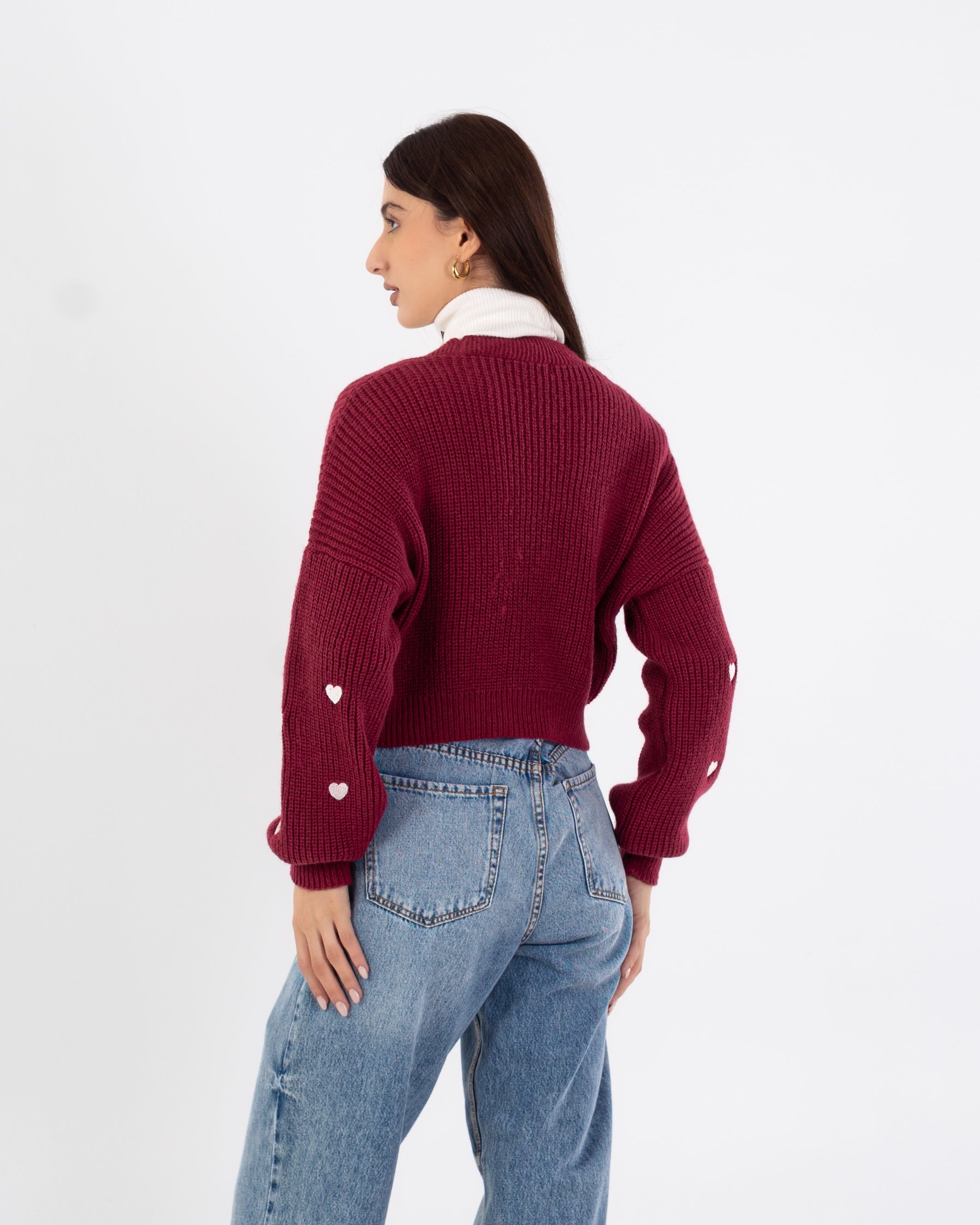 كارديجان محبوك - تطريز على شكل قلب (مفتوح بأزرار)