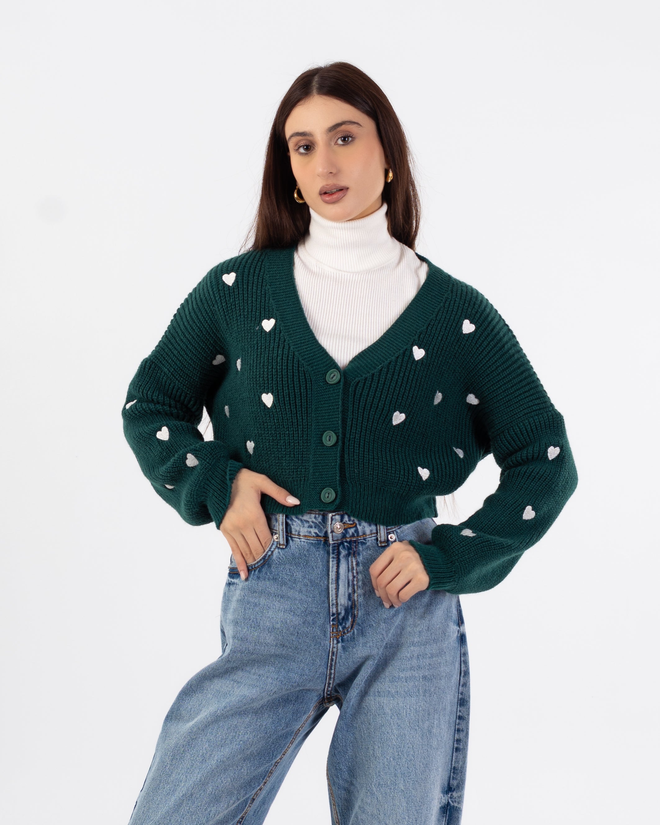 كارديجان محبوك - تطريز على شكل قلب (مفتوح بأزرار)