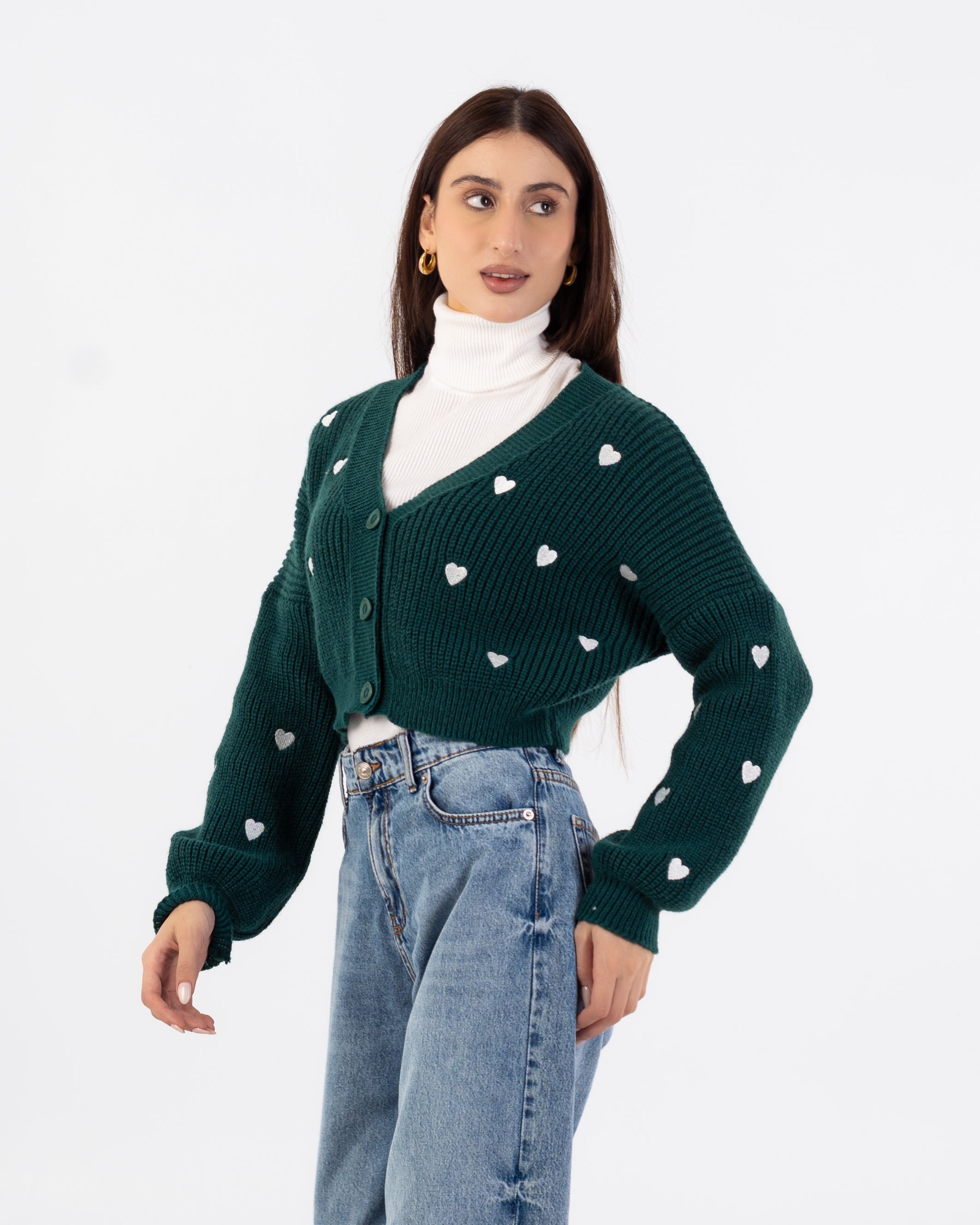 كارديجان محبوك - تطريز على شكل قلب (مفتوح بأزرار)