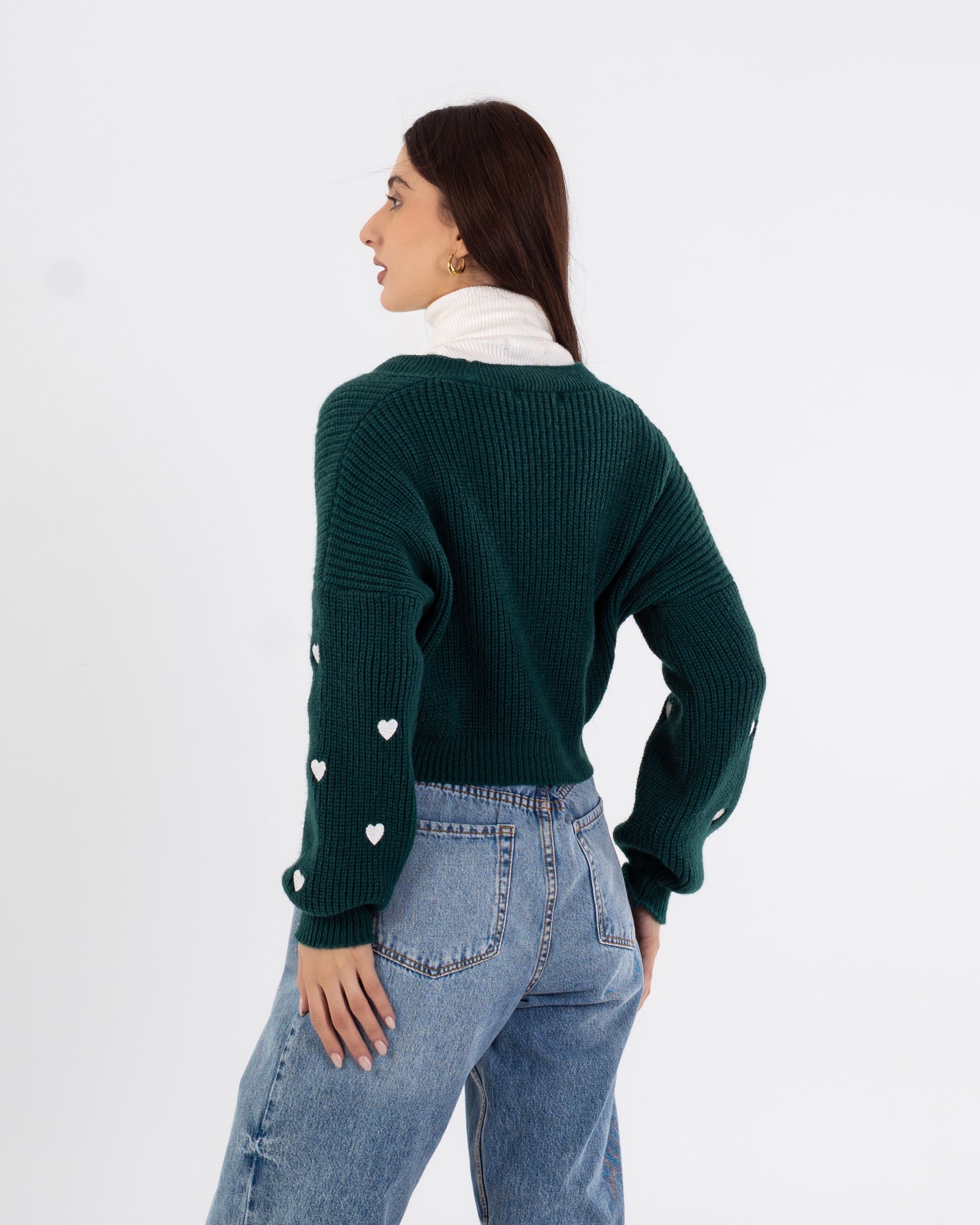 كارديجان محبوك - تطريز على شكل قلب (مفتوح بأزرار)