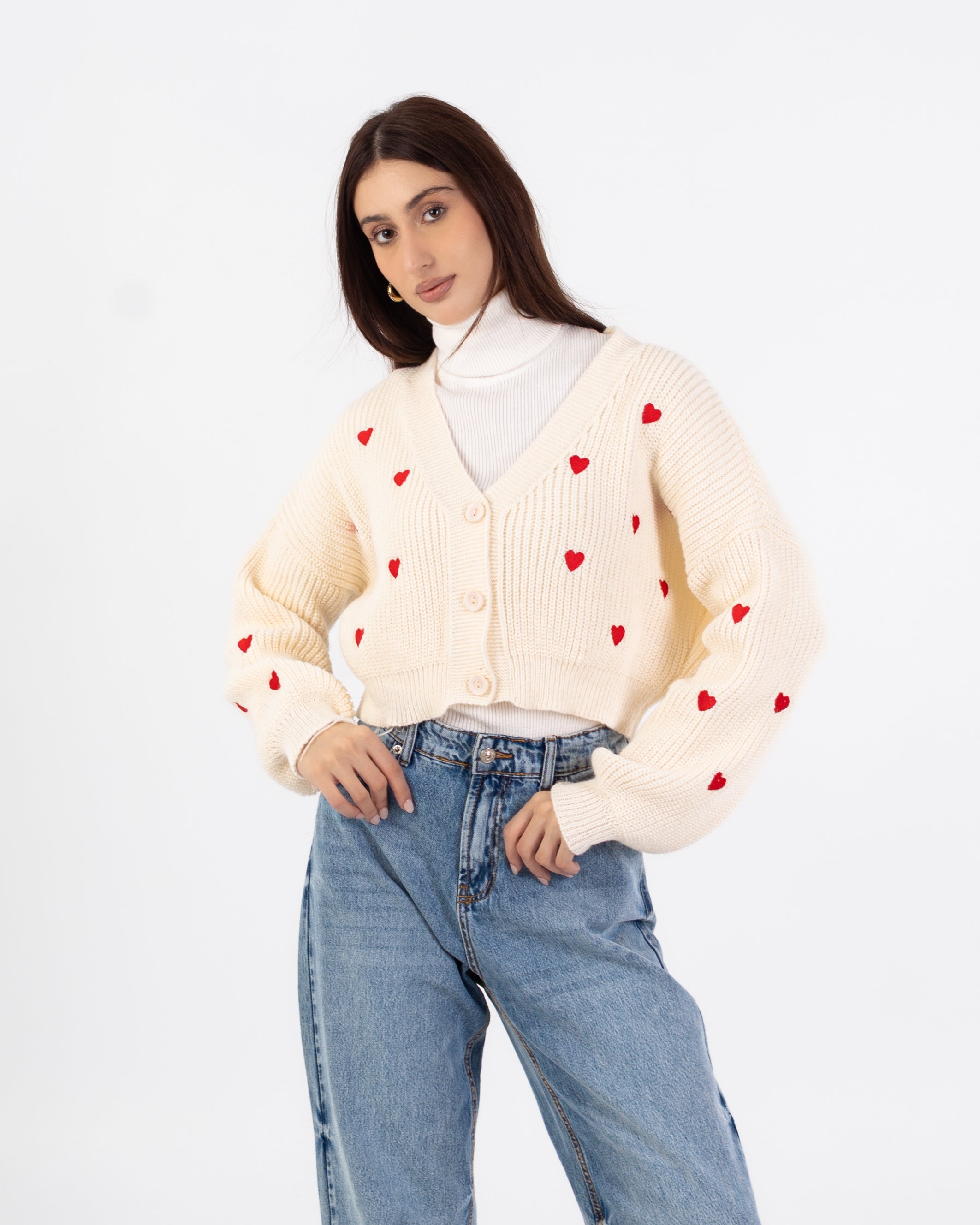 كارديجان محبوك - تطريز على شكل قلب (مفتوح بأزرار)