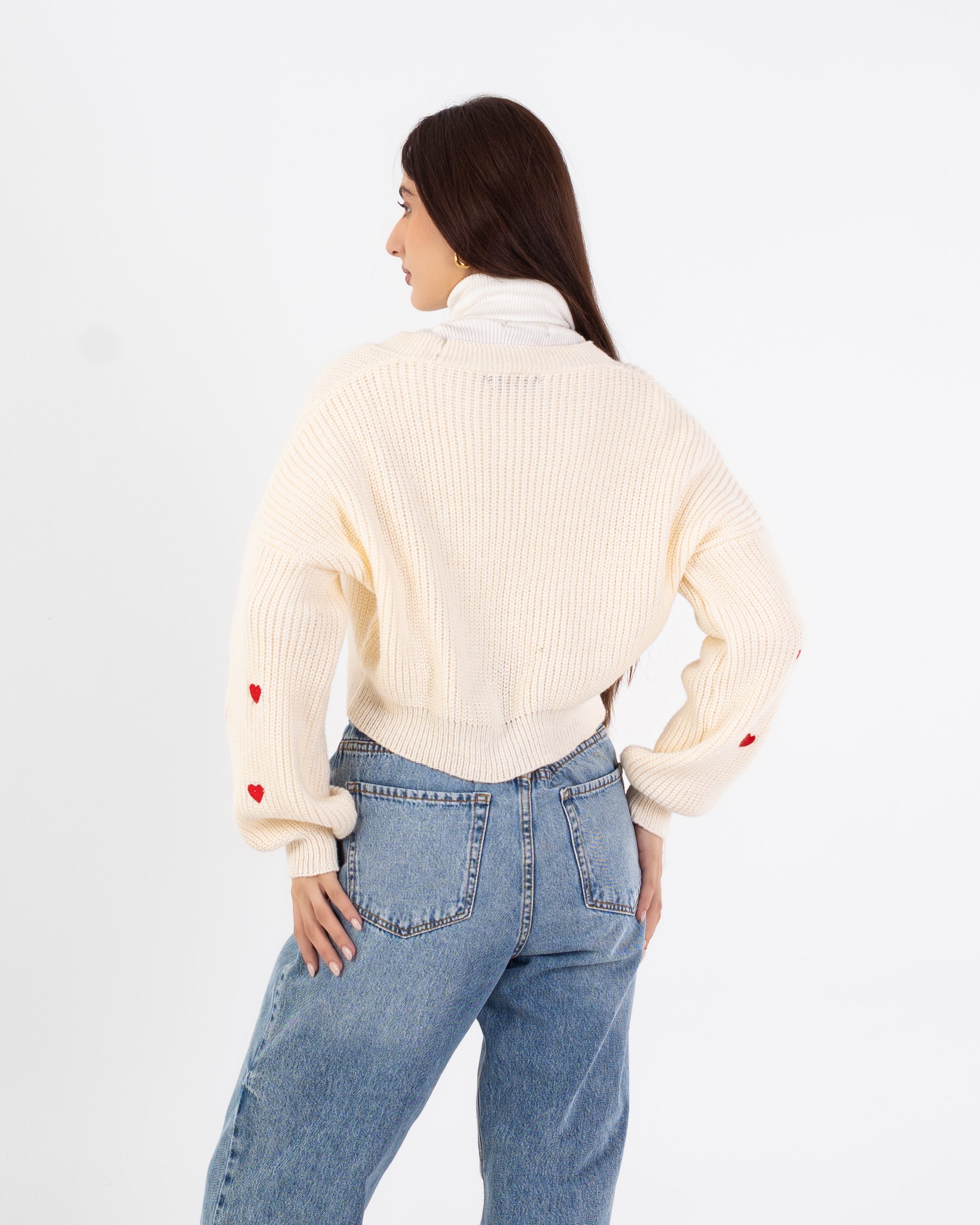 كارديجان محبوك - تطريز على شكل قلب (مفتوح بأزرار)