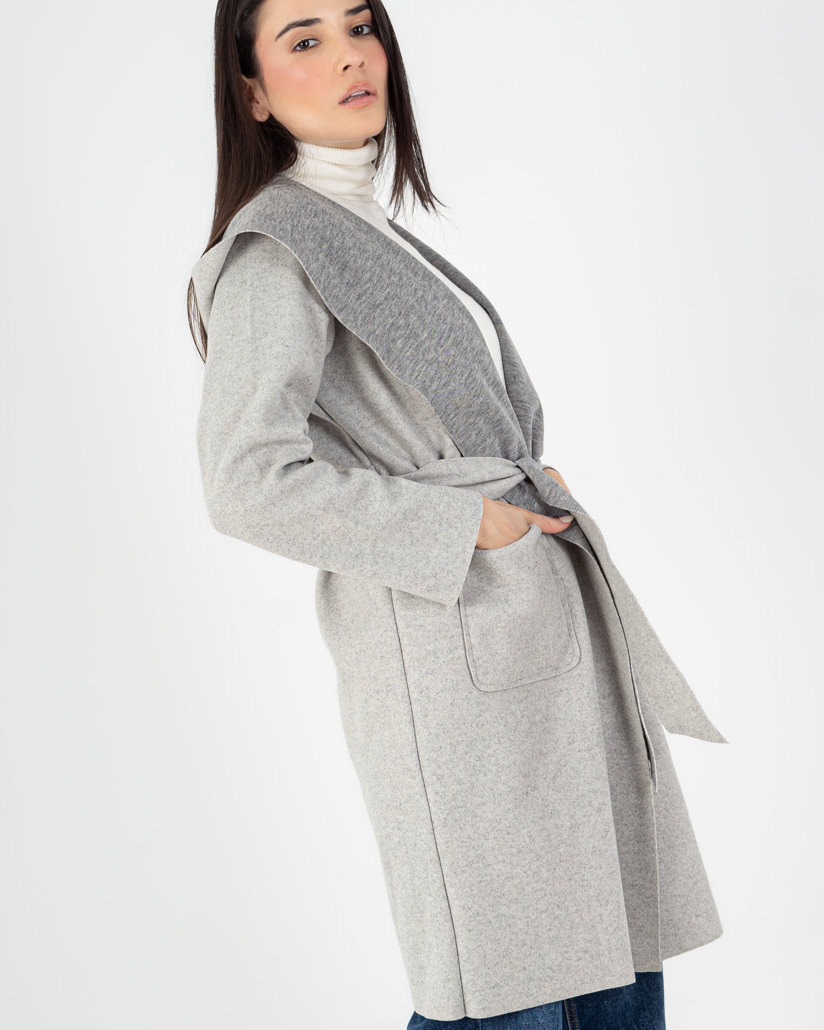 Wool Coat  - Belted (2-Large Pockets)