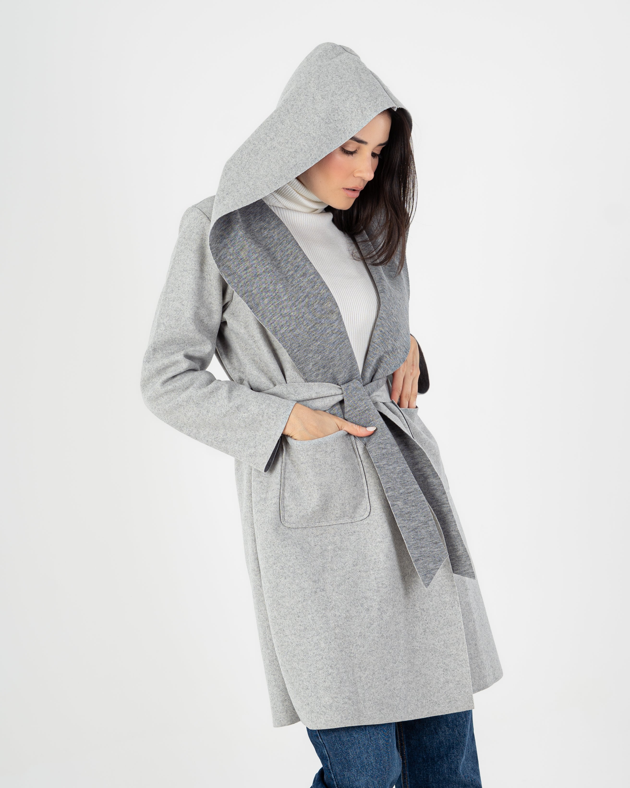 Wool Coat  - Belted (2-Large Pockets)