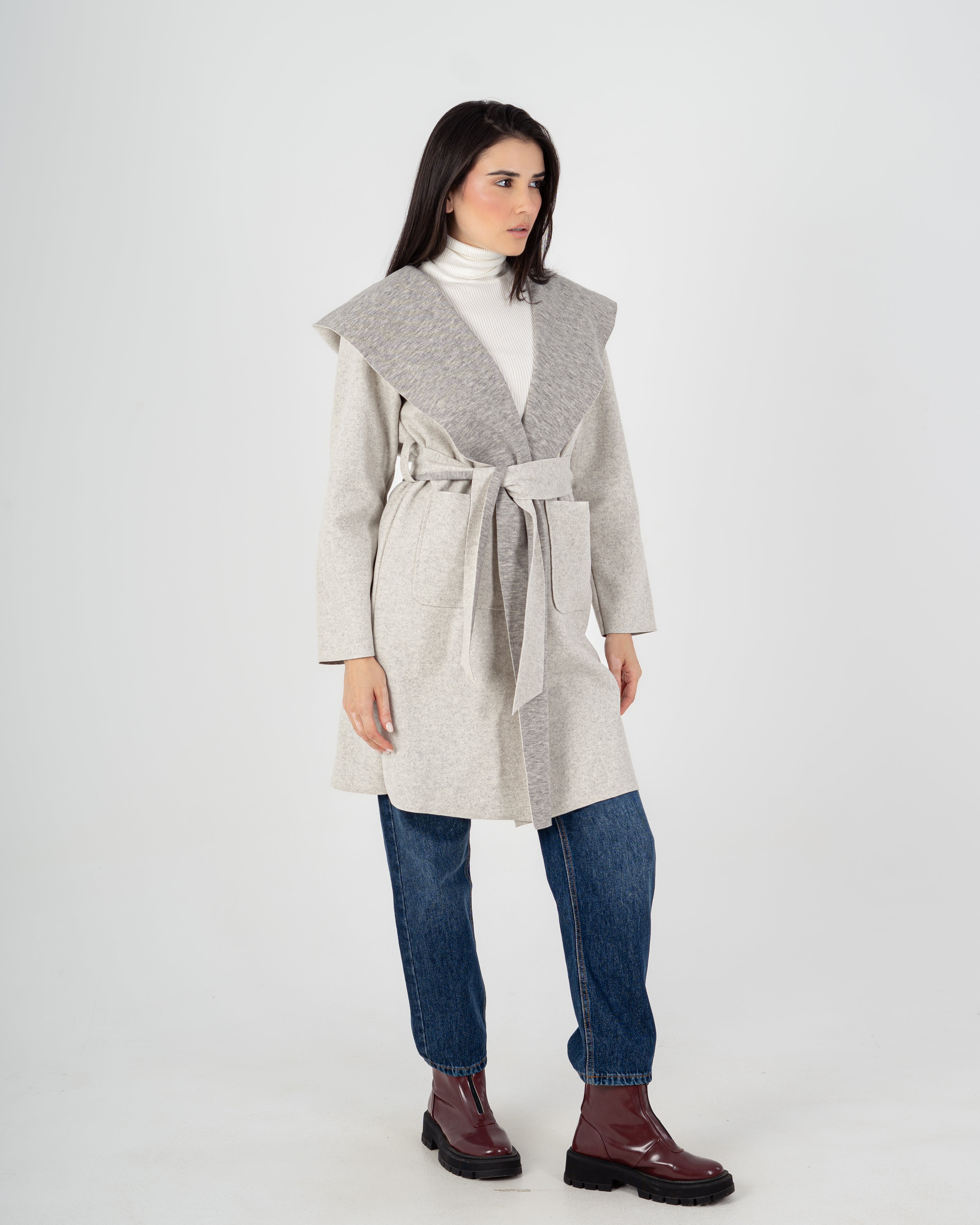 Wool Coat  - Belted (2-Large Pockets)