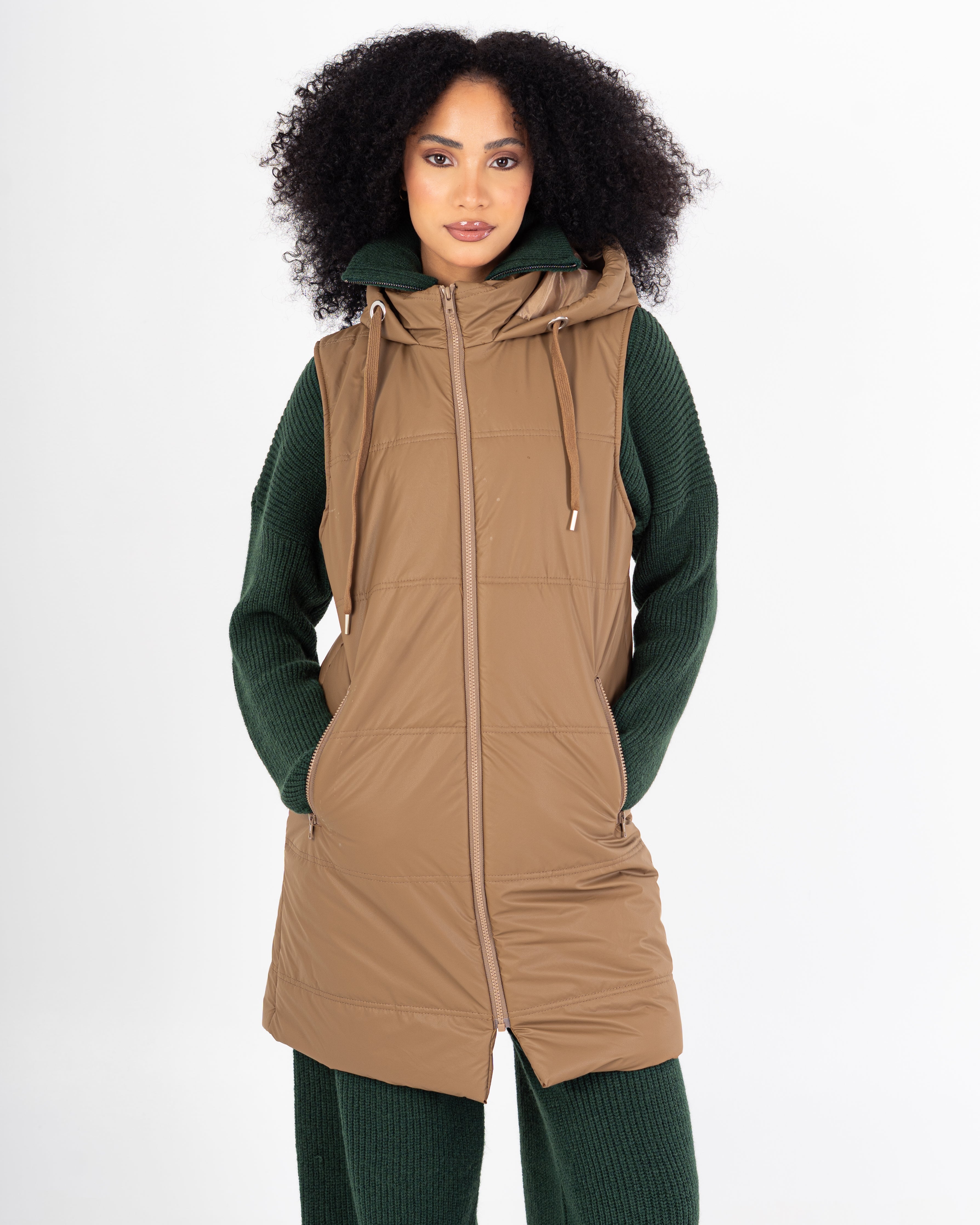 Leather Vest – Long Plain (2 Pockets)