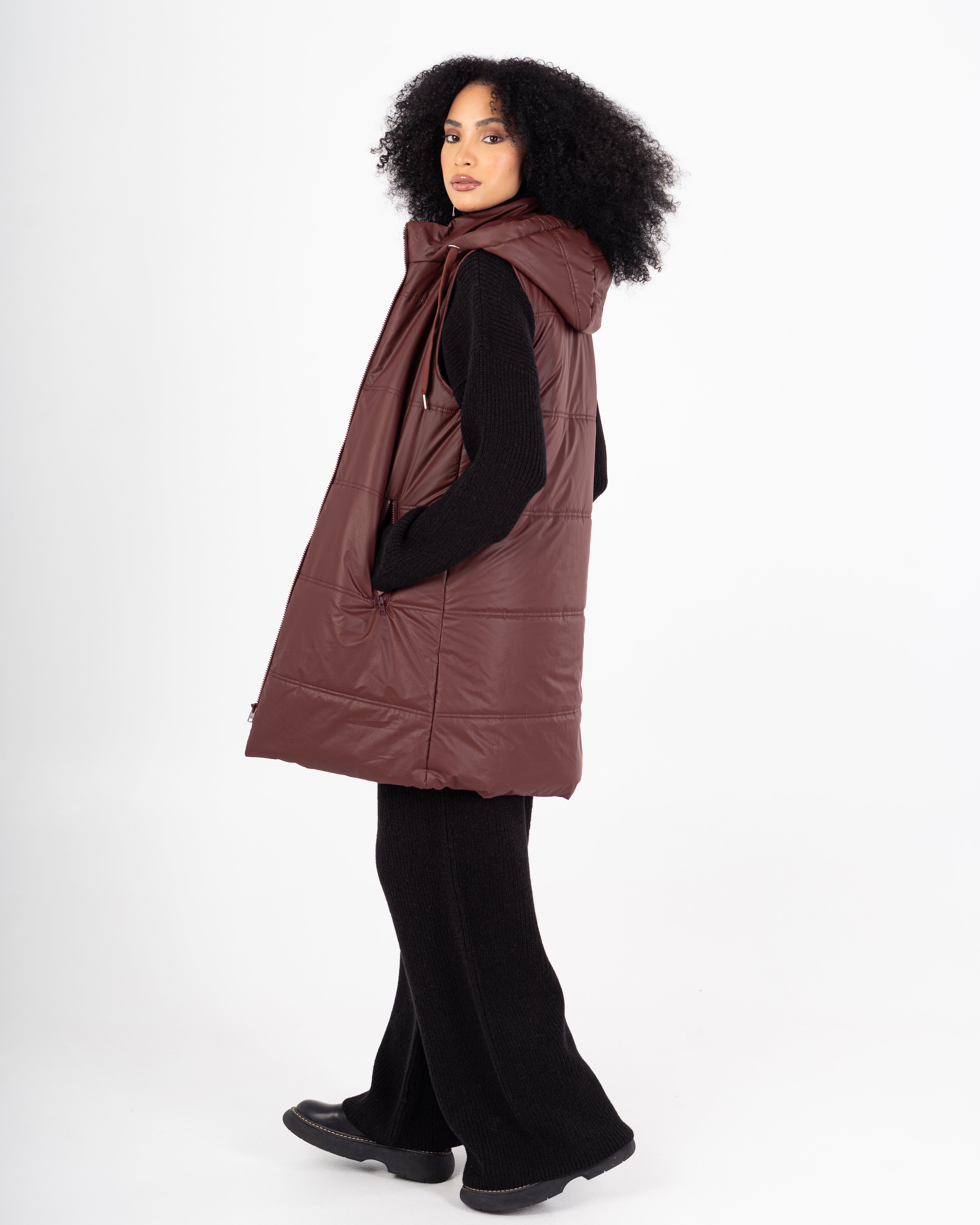 Leather Vest – Long Plain (2 Pockets)