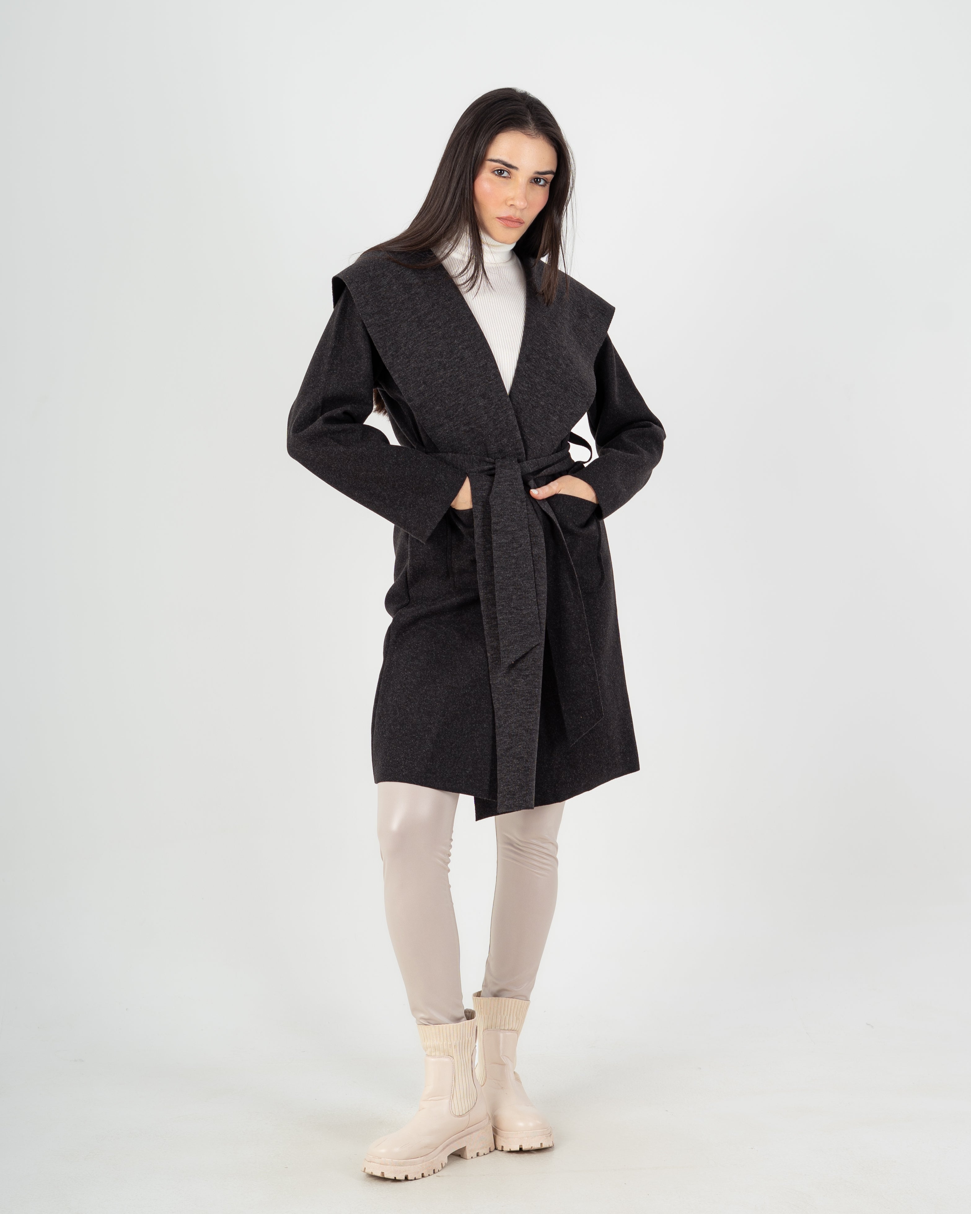 Wool Coat  - Belted (2-Large Pockets)