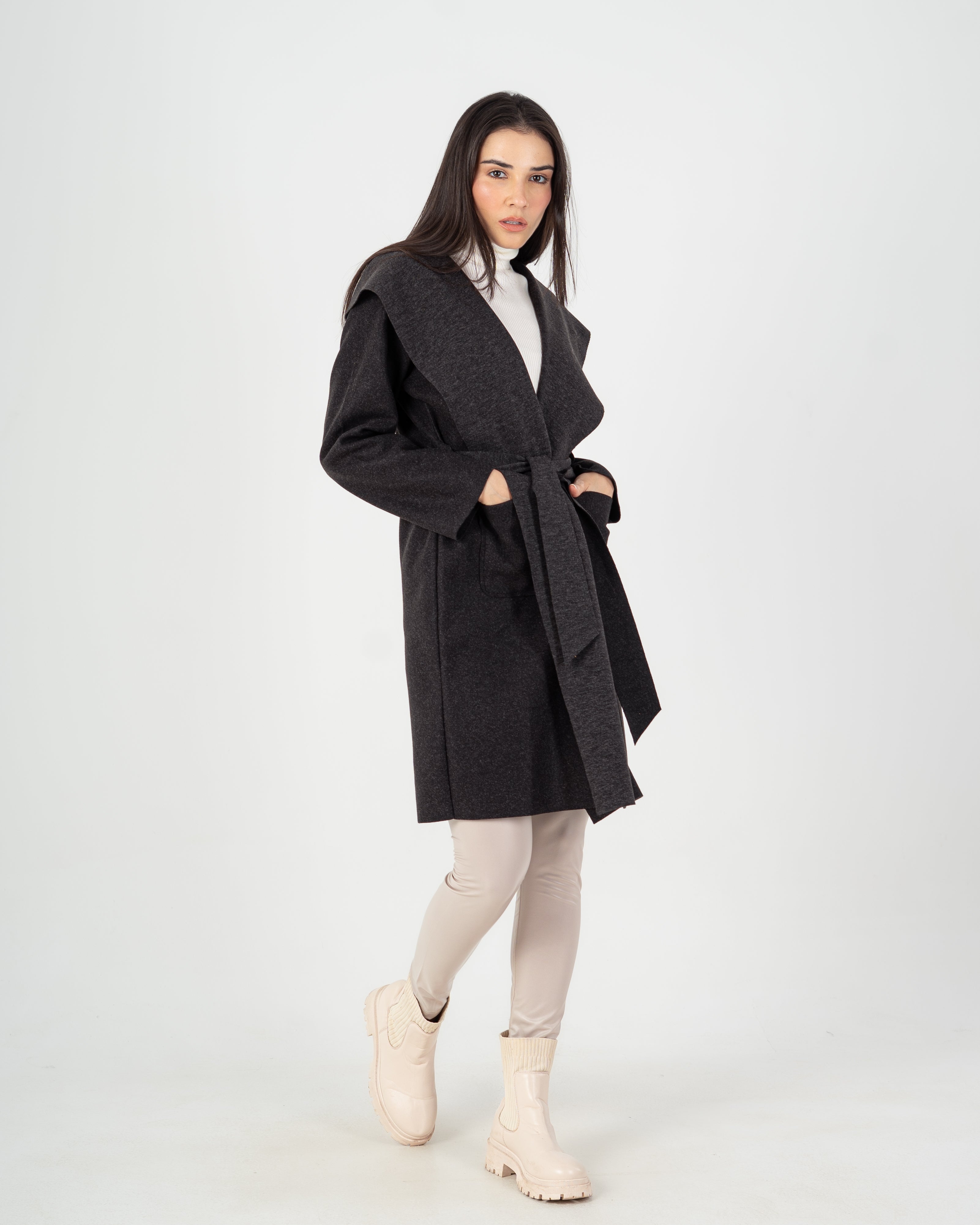 Wool Coat  - Belted (2-Large Pockets)