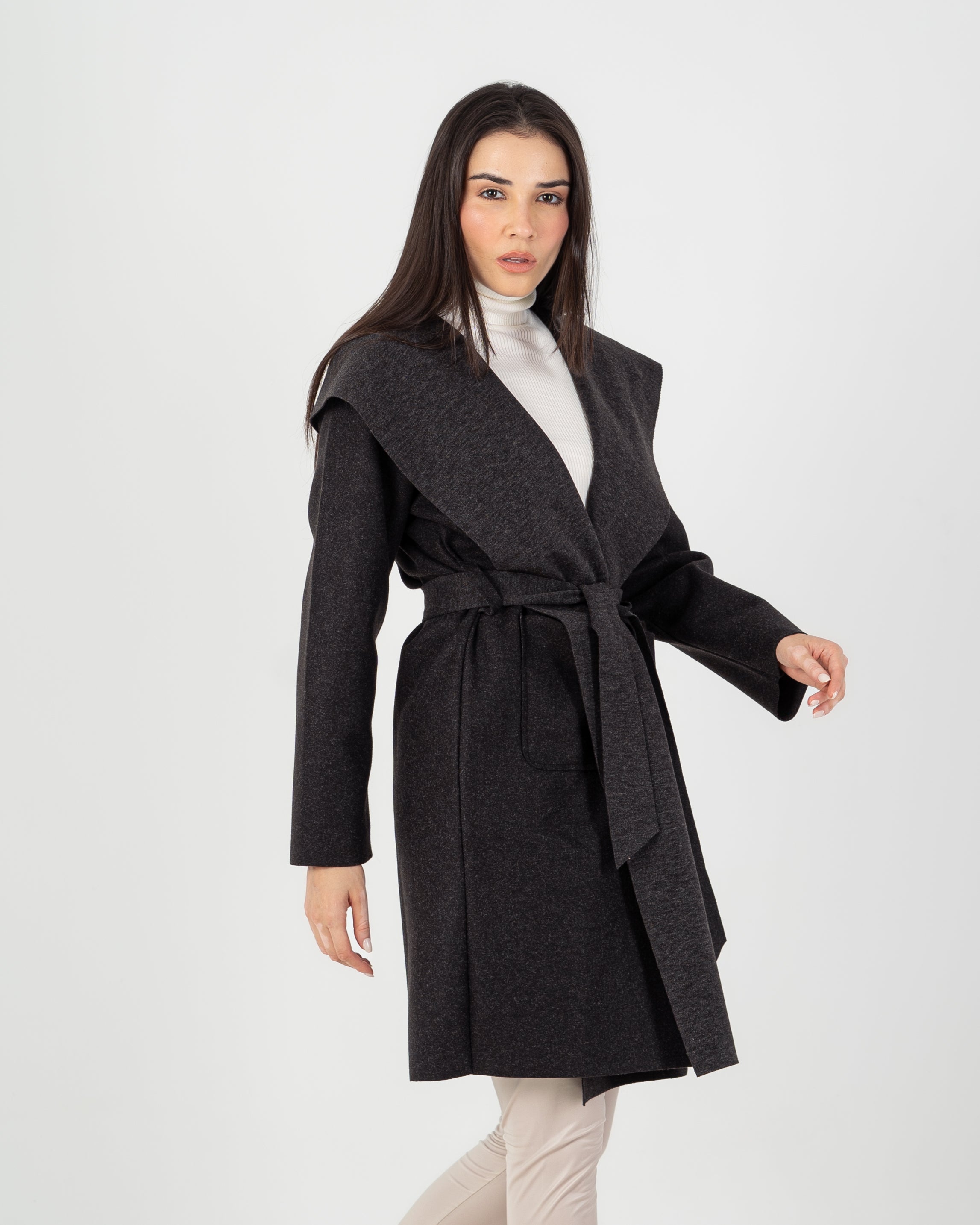 Wool Coat  - Belted (2-Large Pockets)