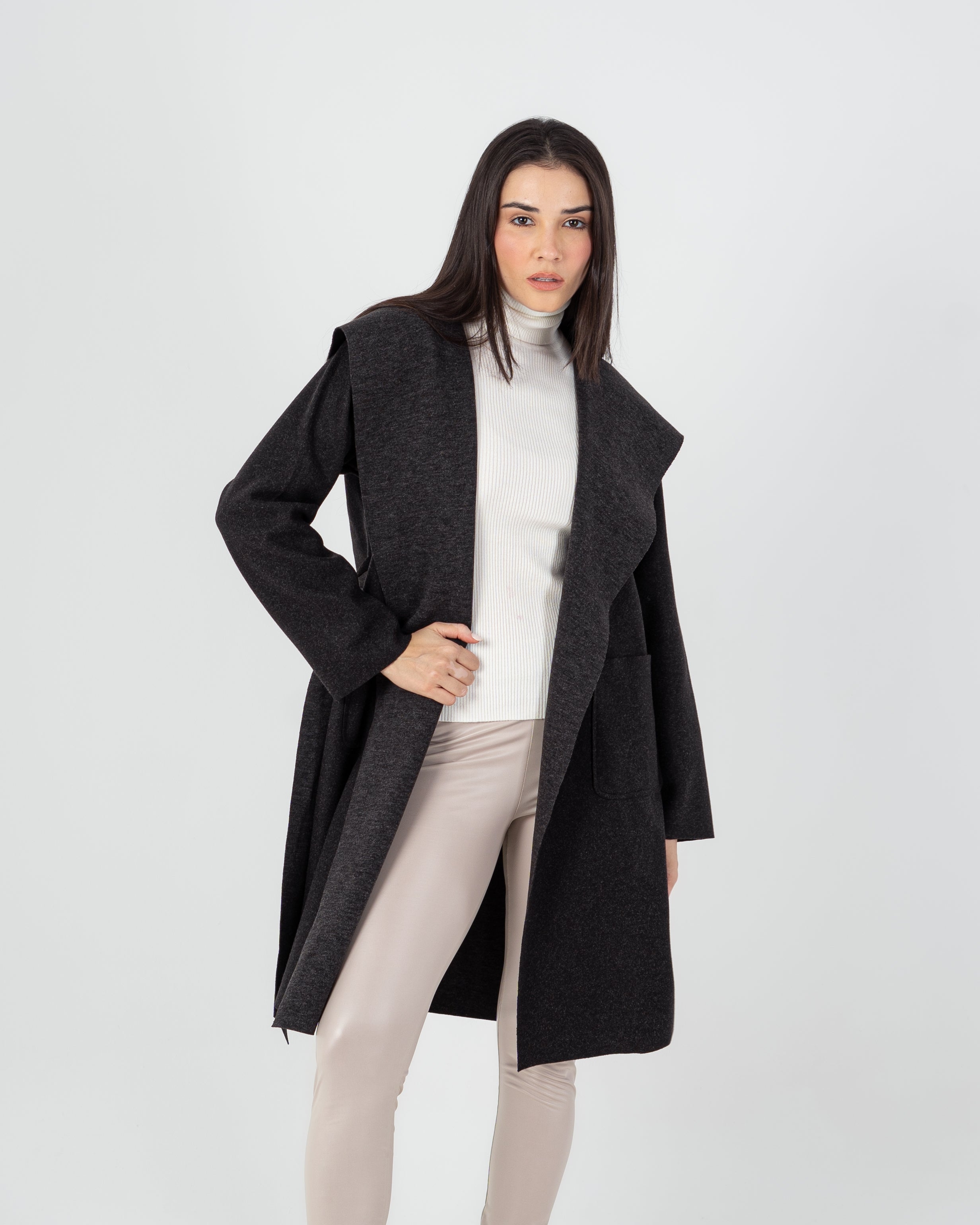 Wool Coat  - Belted (2-Large Pockets)