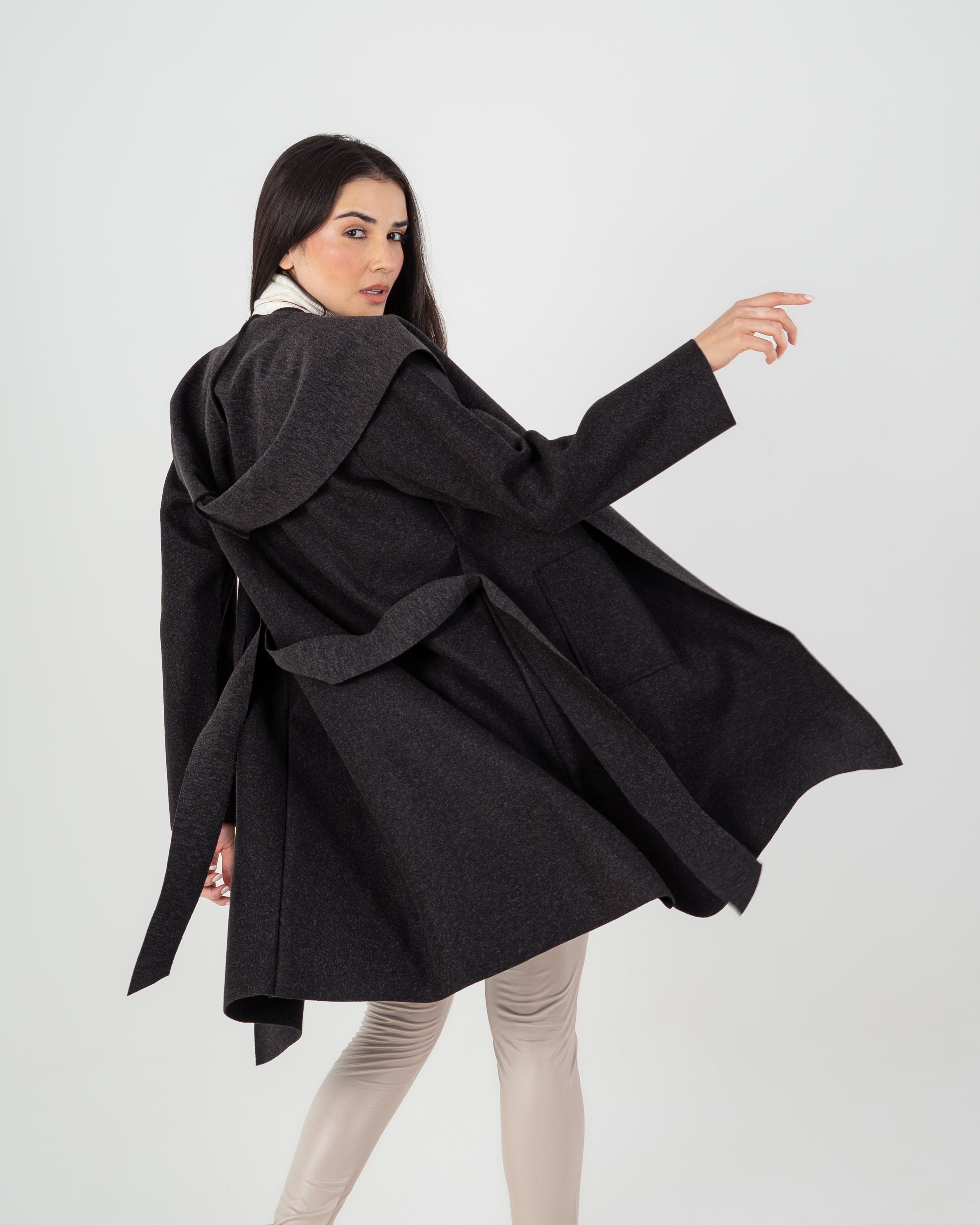 Wool Coat  - Belted (2-Large Pockets)