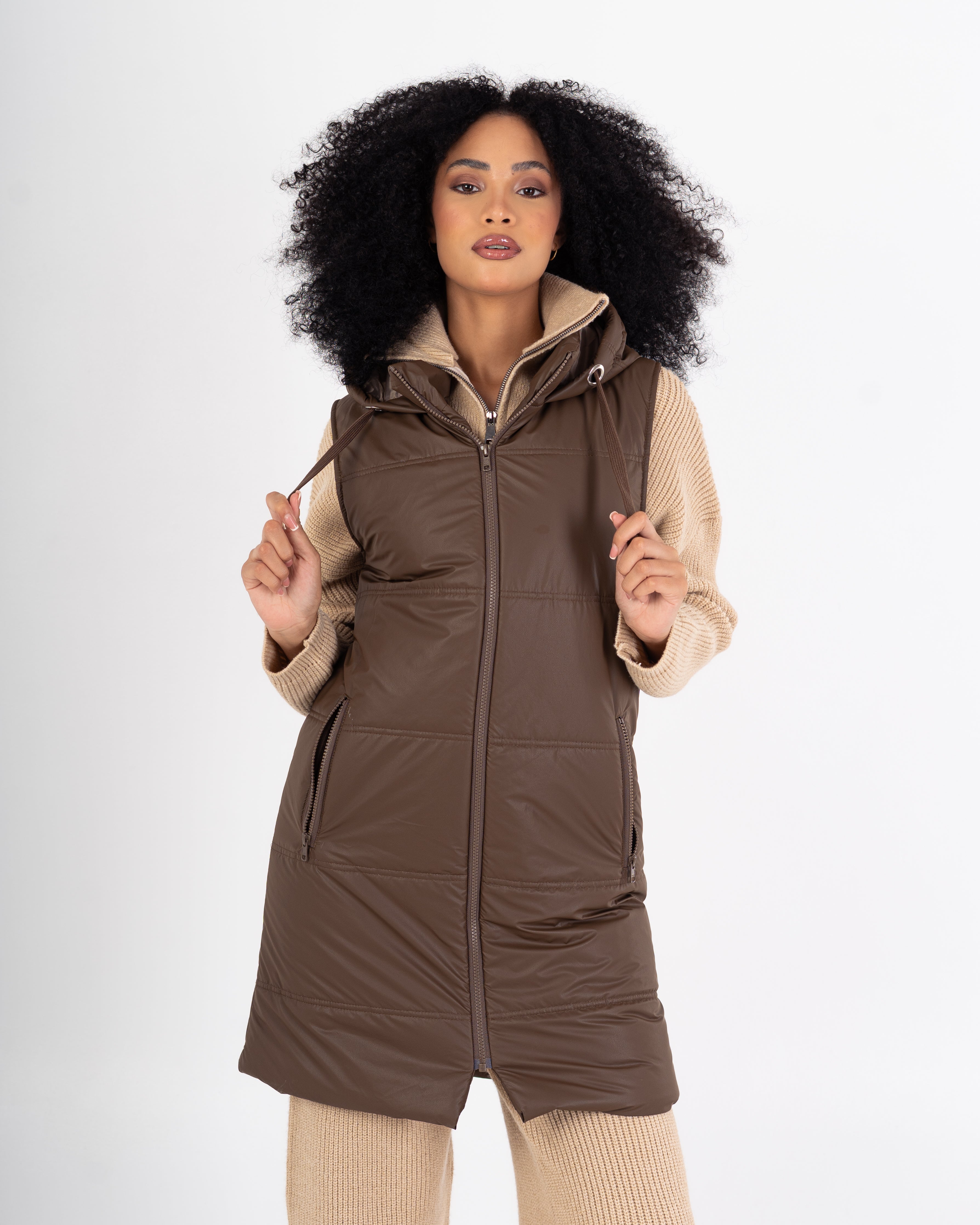 Leather Vest – Long Plain (2 Pockets)