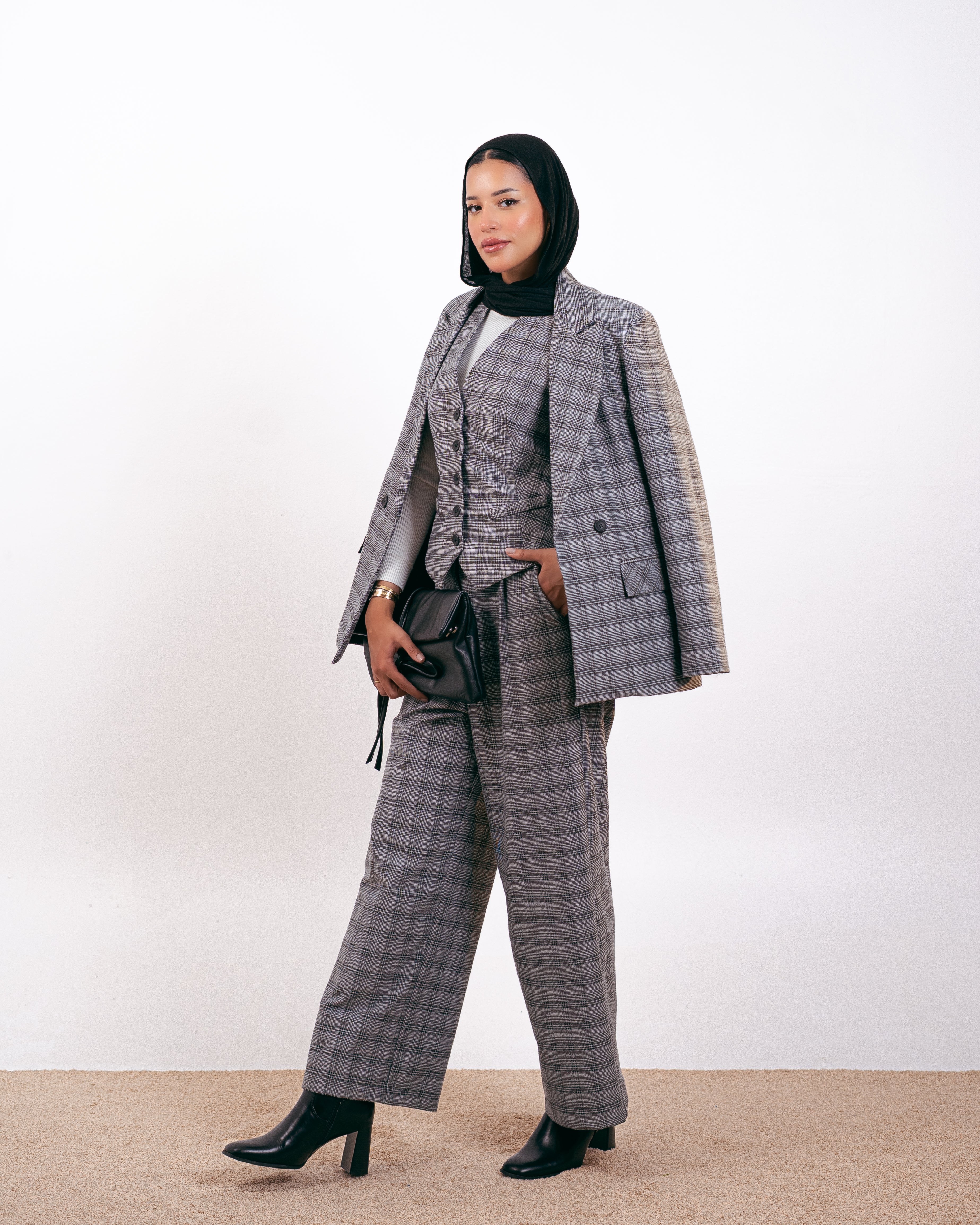 بليزر كلاسيكي منقوش - بنقشة مربعات ومخططة