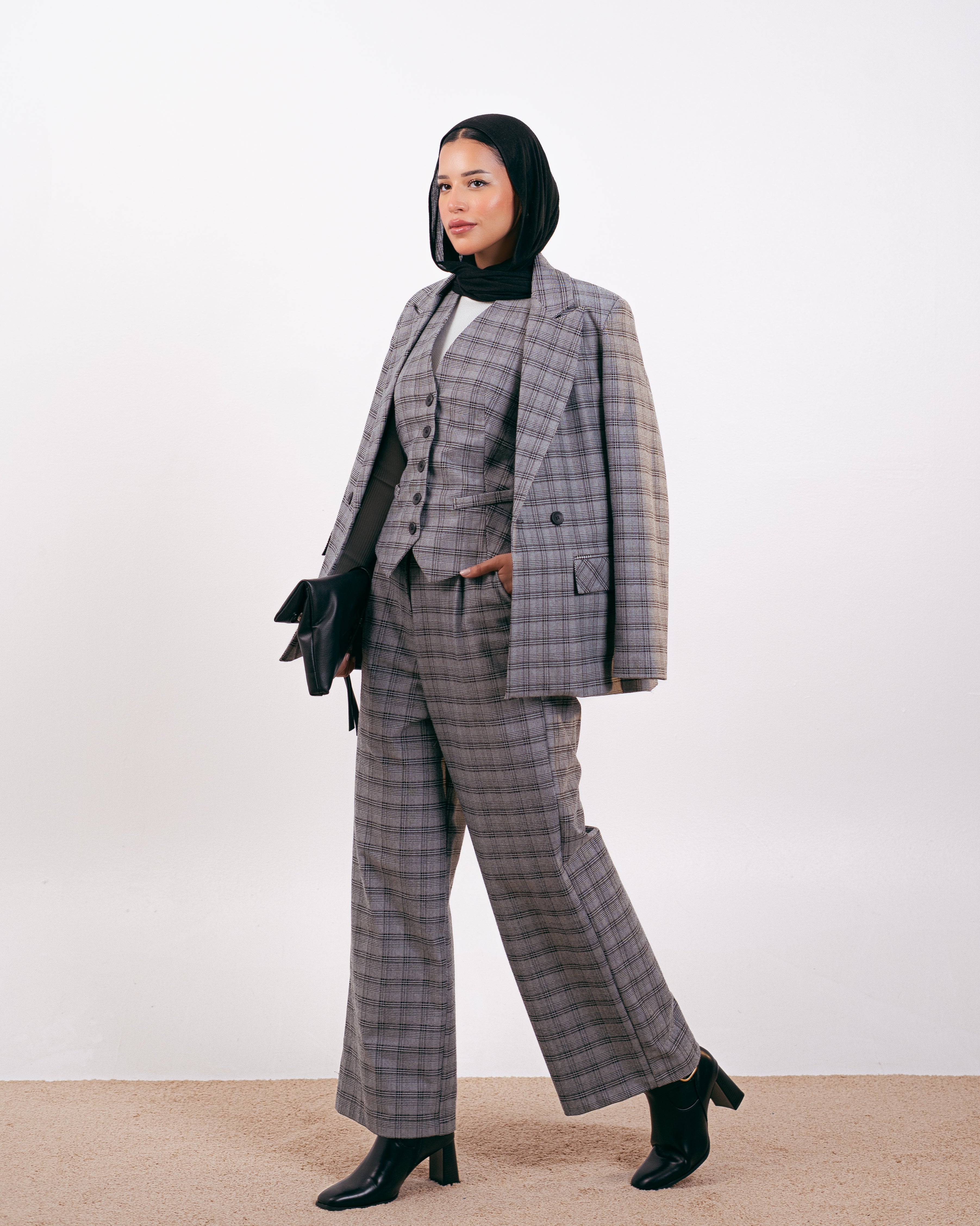 بليزر كلاسيكي منقوش - بنقشة مربعات ومخططة