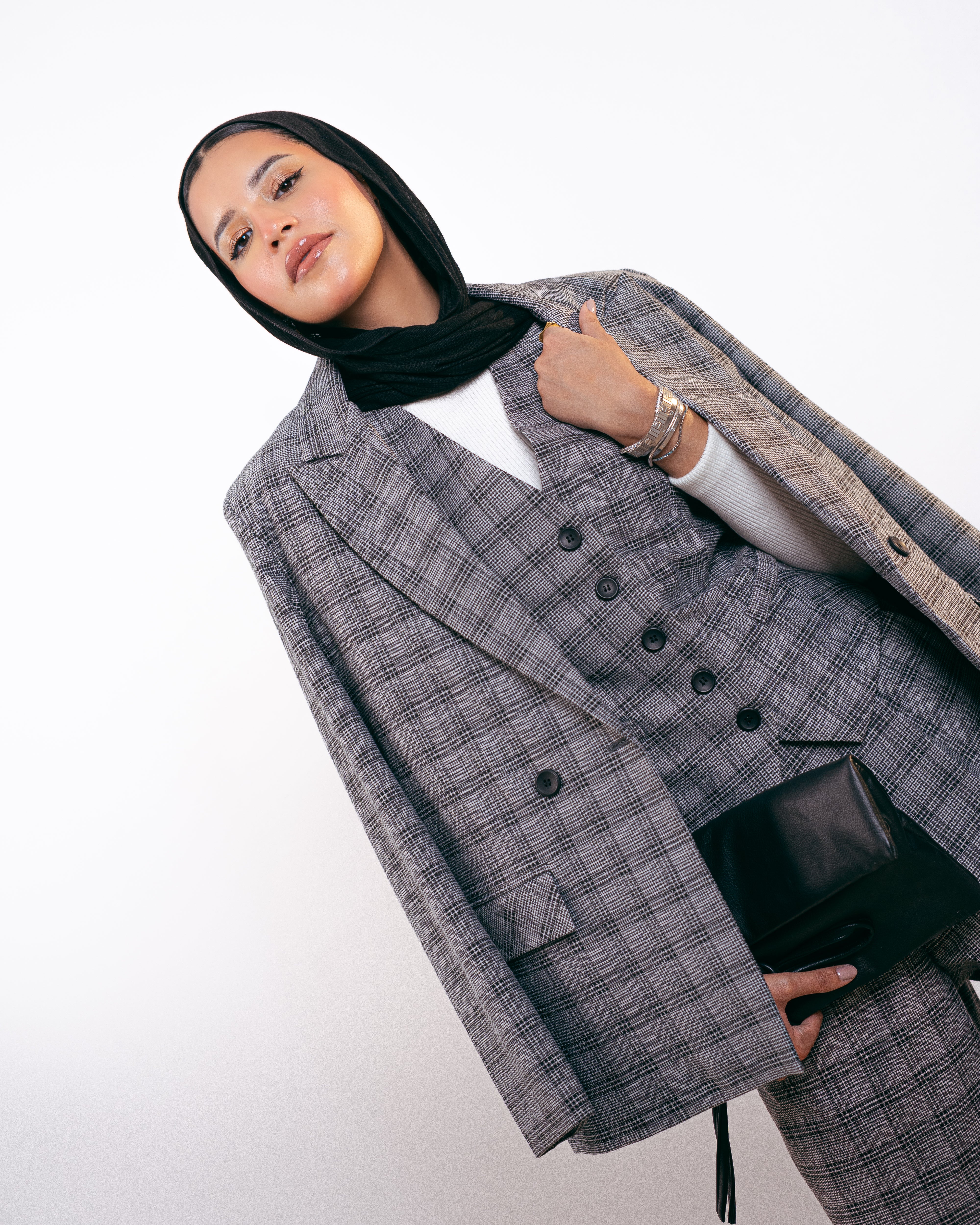 بليزر كلاسيكي منقوش - بنقشة مربعات ومخططة