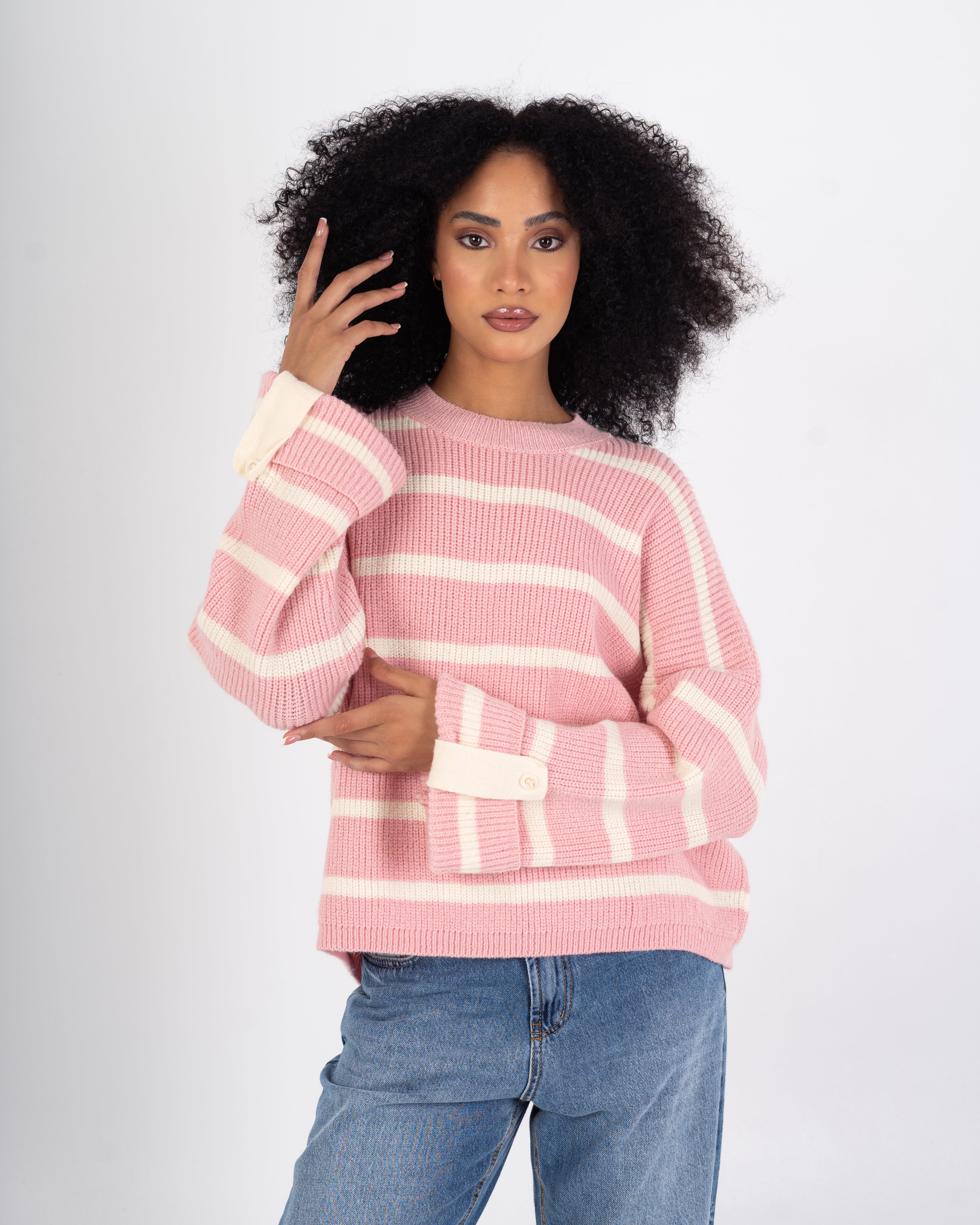 Knitwear Pullover – Striped (Buttoned Sleeves)