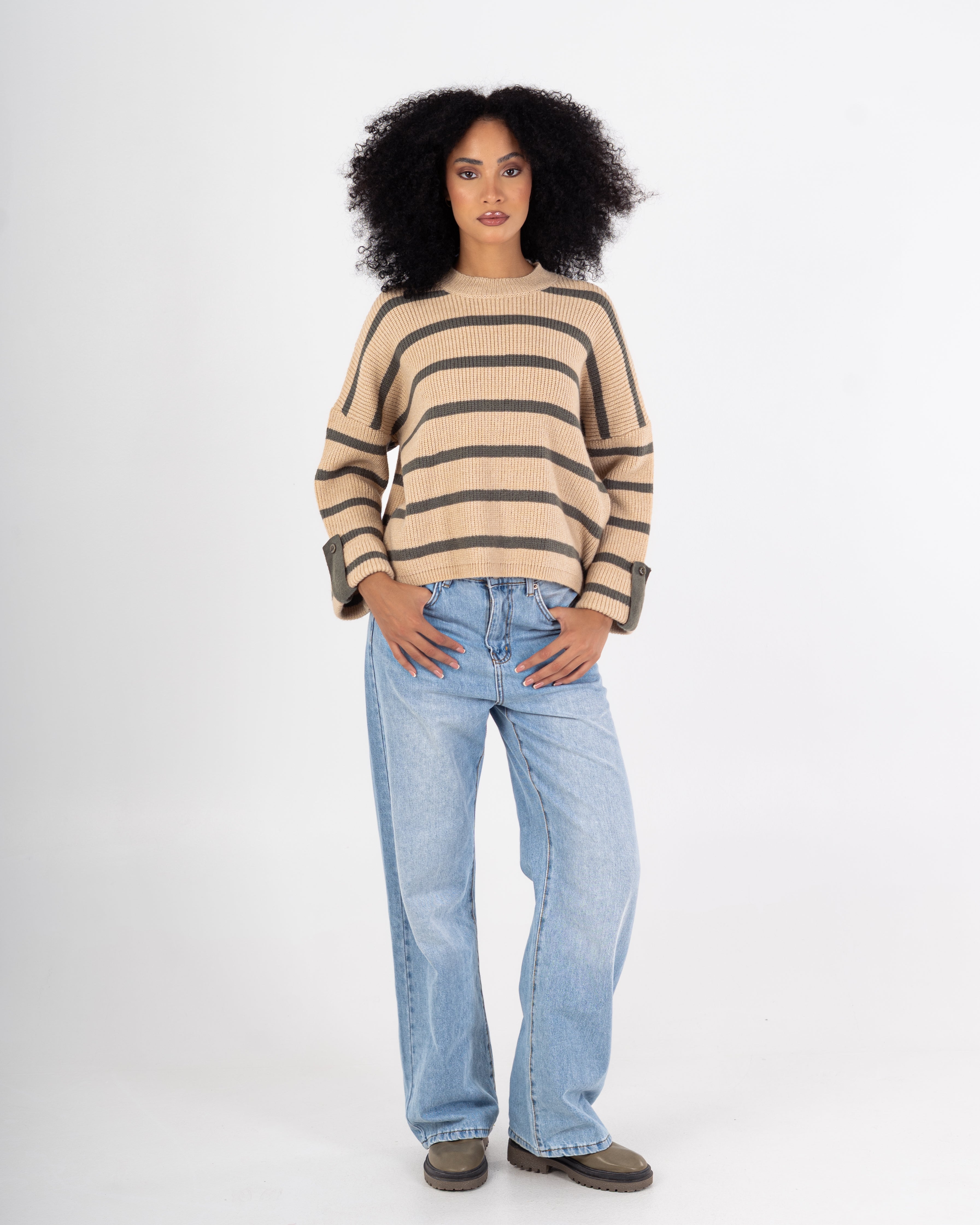 Knitwear Pullover – Striped (Buttoned Sleeves)